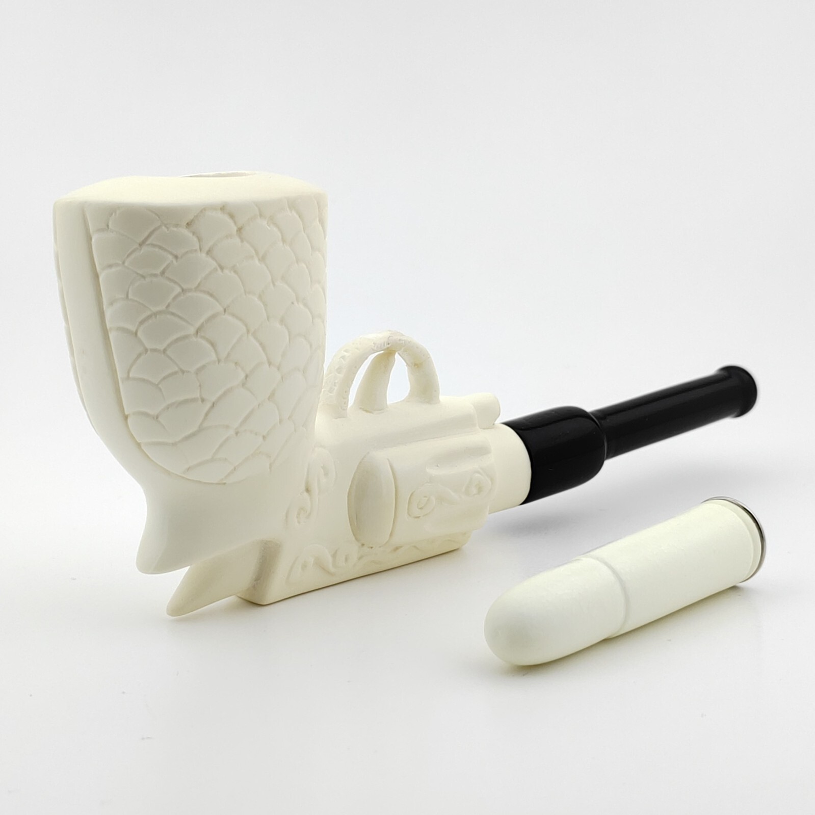 Gun Shaped Block Meerschaum Pipe and Bullet Shaped Tamper,With Box,Unique,Rare