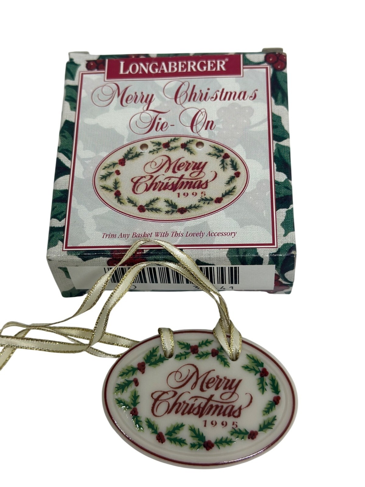 VTG 1995 Longaberger Merry Christmas Oval Tie-On Pottery Ornament 2.25\