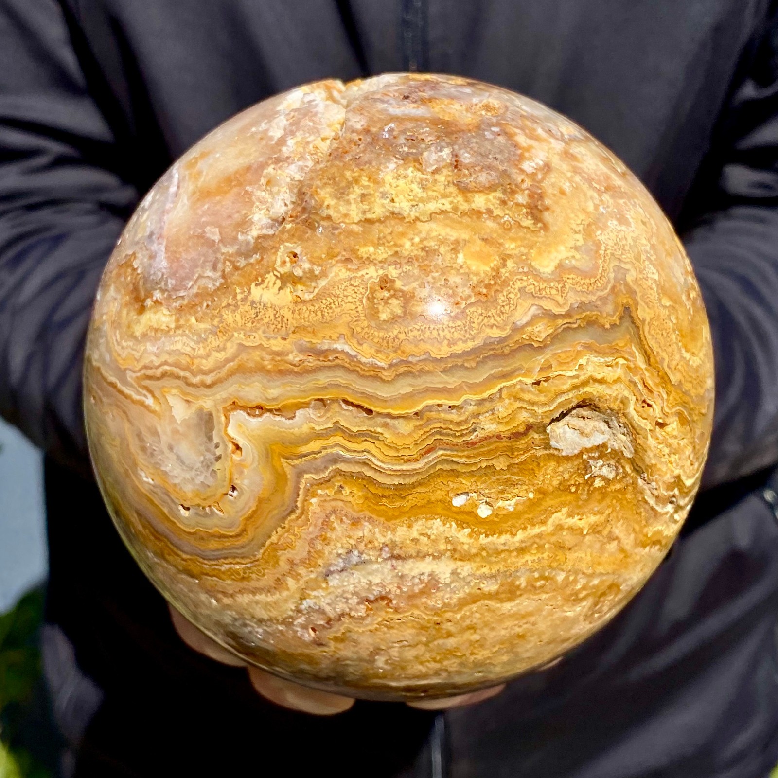 3.86LB Natural Agate Striped Crystal ball Quartz Mineral Specimen Healing