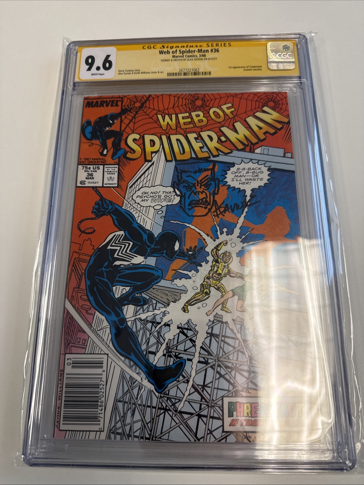 Web Spiderman 36 1st Tombstone CGC 9.6 Signed & Tombstone Sketch By Saviuk Rare Web Spiderman 36 1st Tombstone CGC 9.6 Signed & Tombstone Sketch By Saviuk Rare