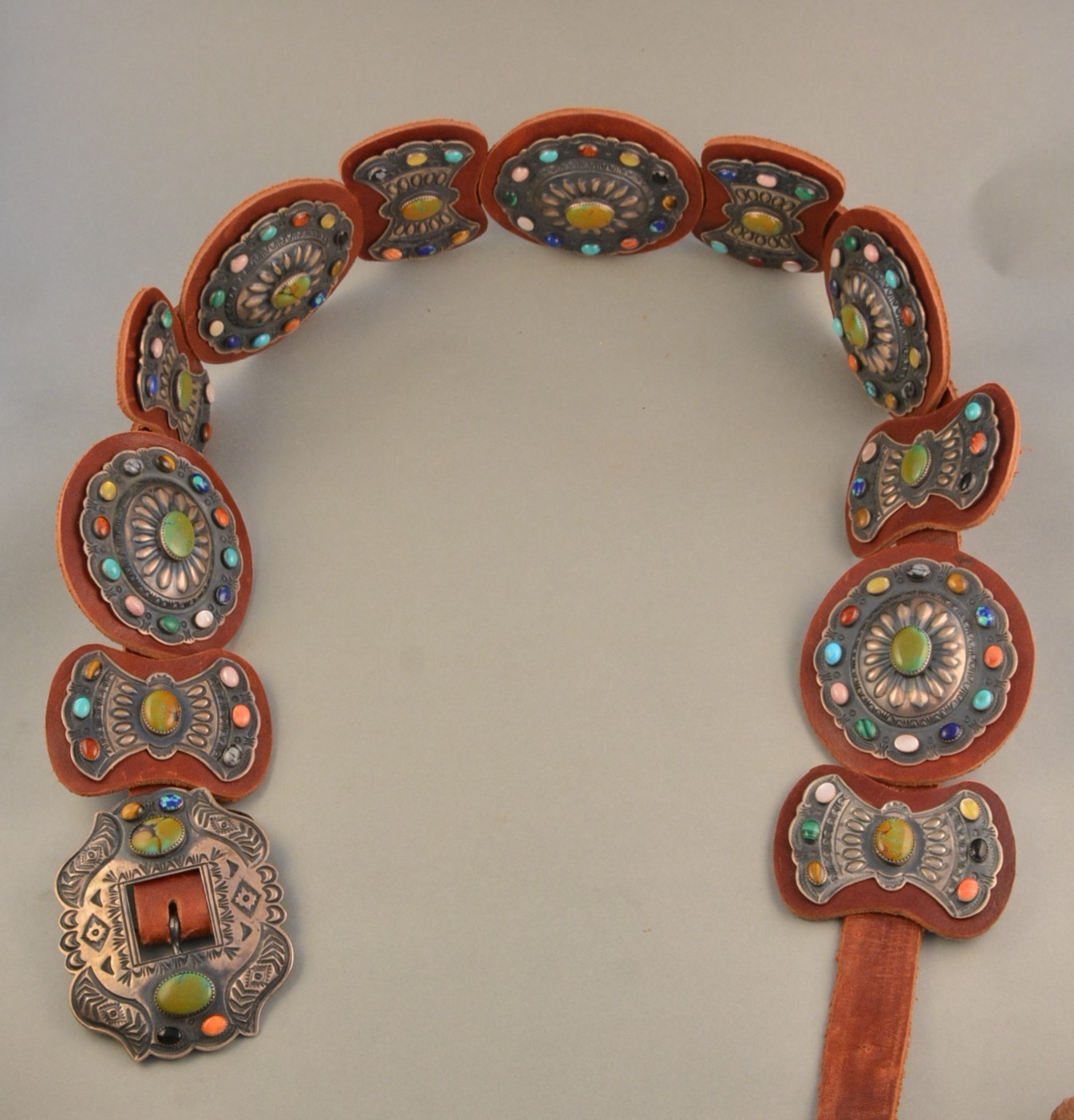 Kirk Smith - Lg Navajo Silver Handstamped Concho Belt - Semiprecious Stones 41\