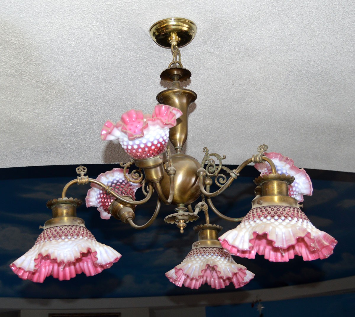 FENTON CRANBERRY HOBNAIL OPALESCENT 6 ARM CHANDELIER Disneyland Haunted Mansion FENTON CRANBERRY HOBNAIL OPALESCENT 6 ARM CHANDELIER Disneyland Haunted Mansion