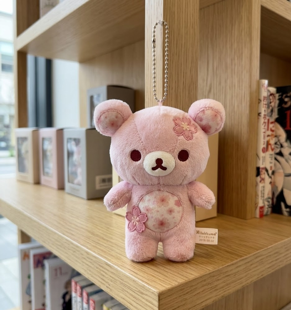San-X Rilakkuma Plush Keychain Sakura Pink Cherry Blossom Stuffed Doll Charm