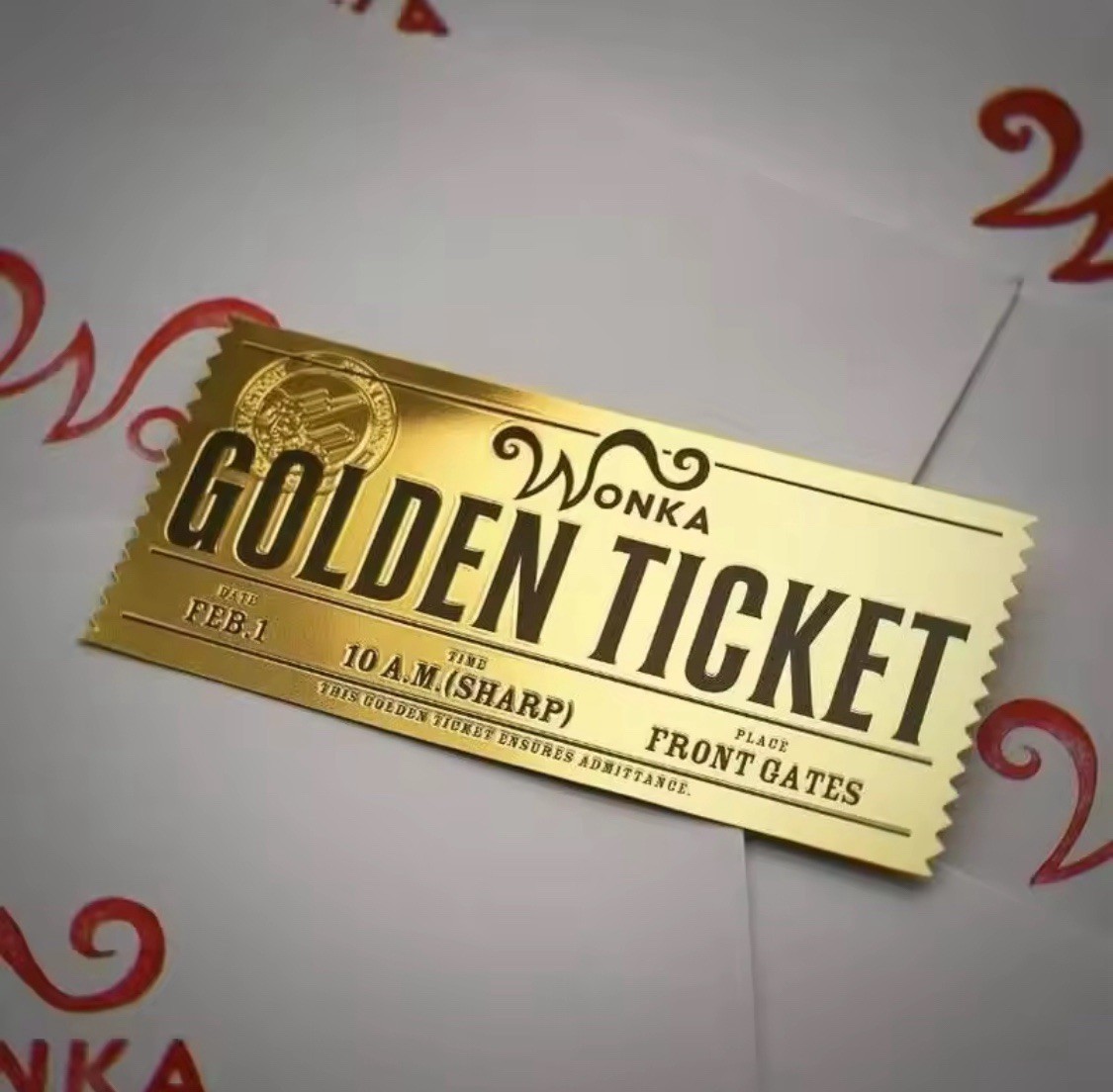 WILLY WONKA Replica Golden Ticket Charlie Chocolate Factory Movie Prop 