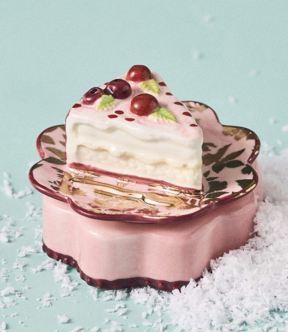 NEW ANTHROPOLOGIE HANDPAINTD BISTRO TINY TRINKET DISH BOX WITH LID PIECE OF CAKE