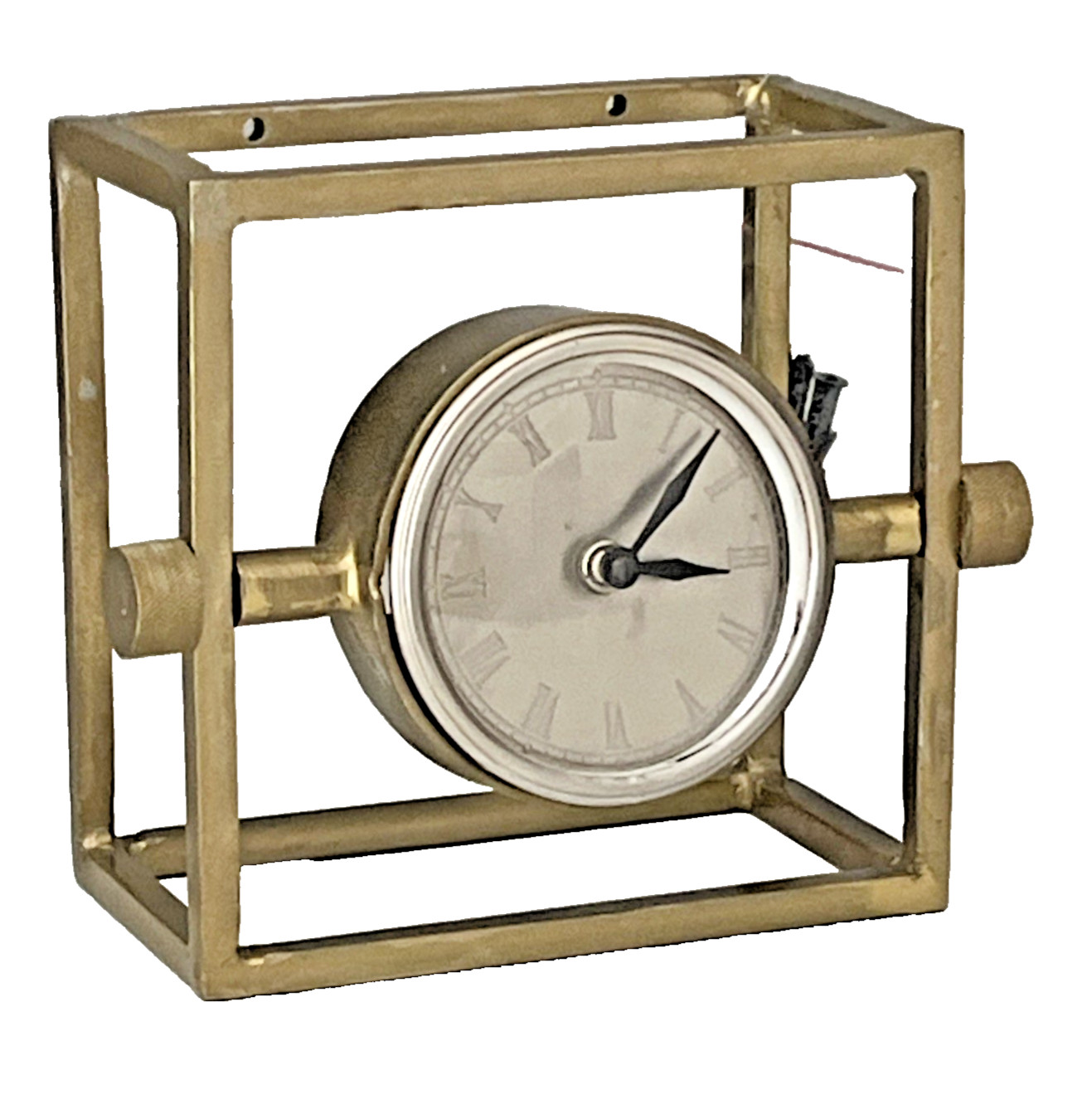 VTG Solid Brass Desk Clock Heavy Swivel Round Geometric Rectangular Frame