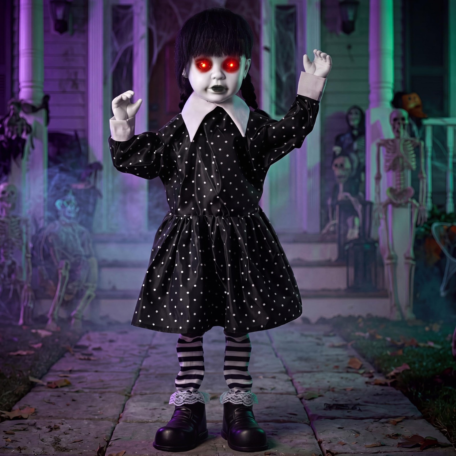 Spooky Animatronic School Girl Doll Prop - Sound Activated, LED Eyes, Creepy Sou Spooky Animatronic School Girl Doll Prop - Sound Activated, LED Eyes, Creepy Sou