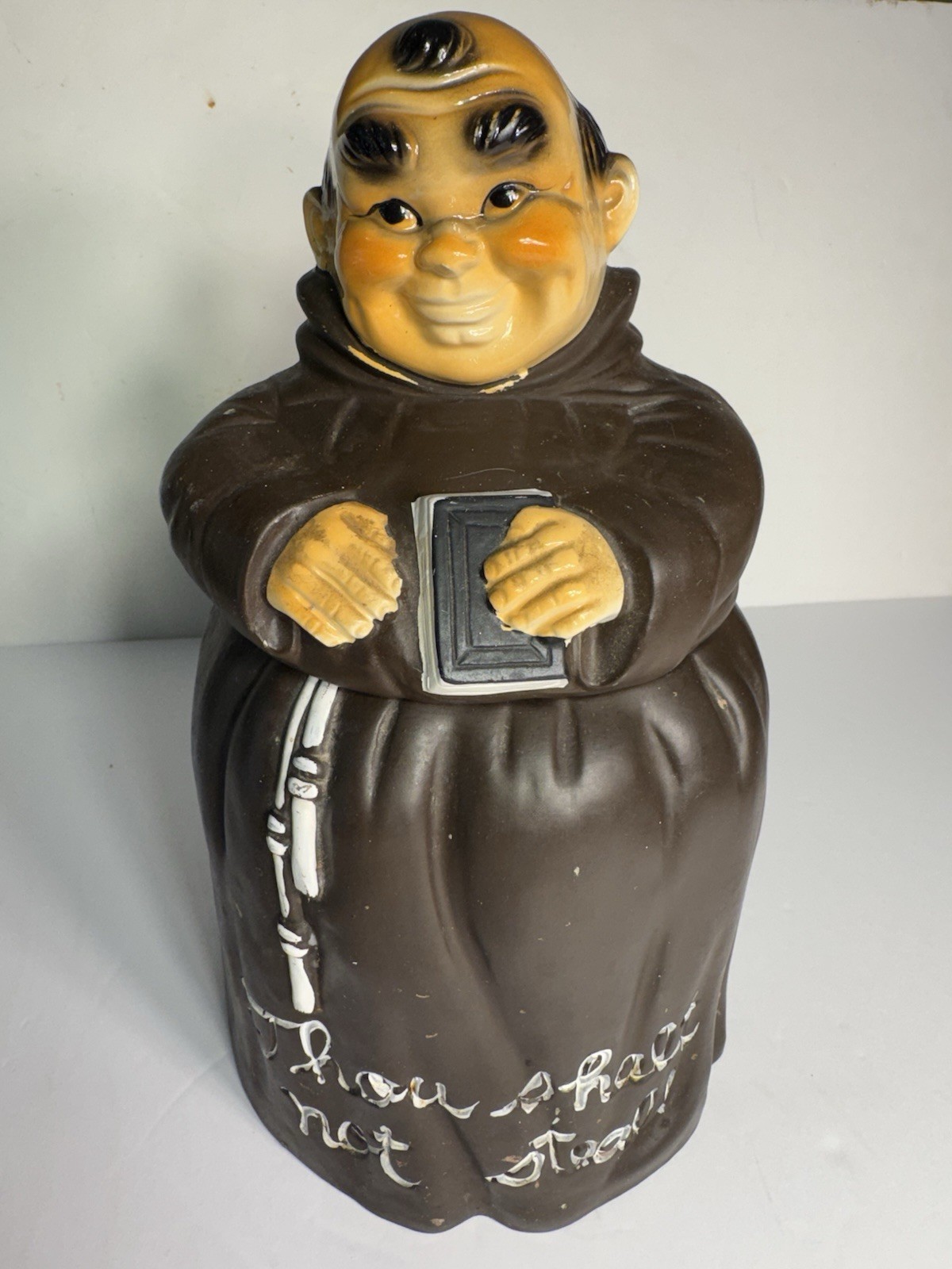 Vintage Sears 1960’s Thou Shalt Not Steal Monk Cookie Jar Made In Japan NICE