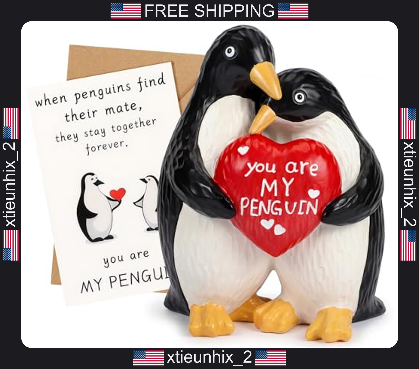Penguin Couple Figurine Romantic Gift for Anniversary or Birthday