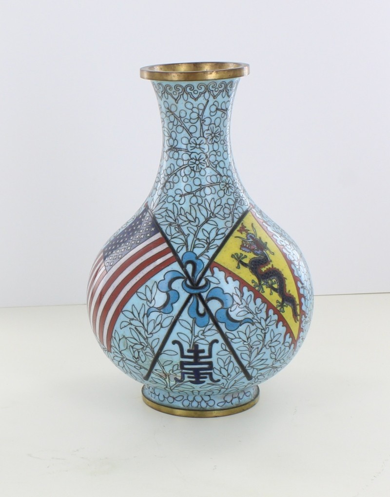 Antique Imperial Chinese Cloisonne 1908 Great White Fleet Vase Quing US Navy