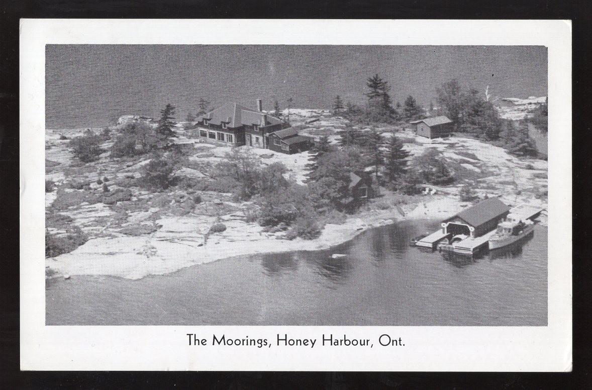 HONEY HARBOUR Ontario 1954 Postcard; The Moorings; Island Cottage