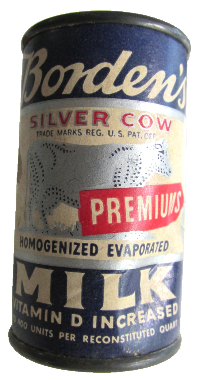 Vintage BORDEN'S SILVER COW EVAPORATED MILK Miniature Can Tin Child's Sample