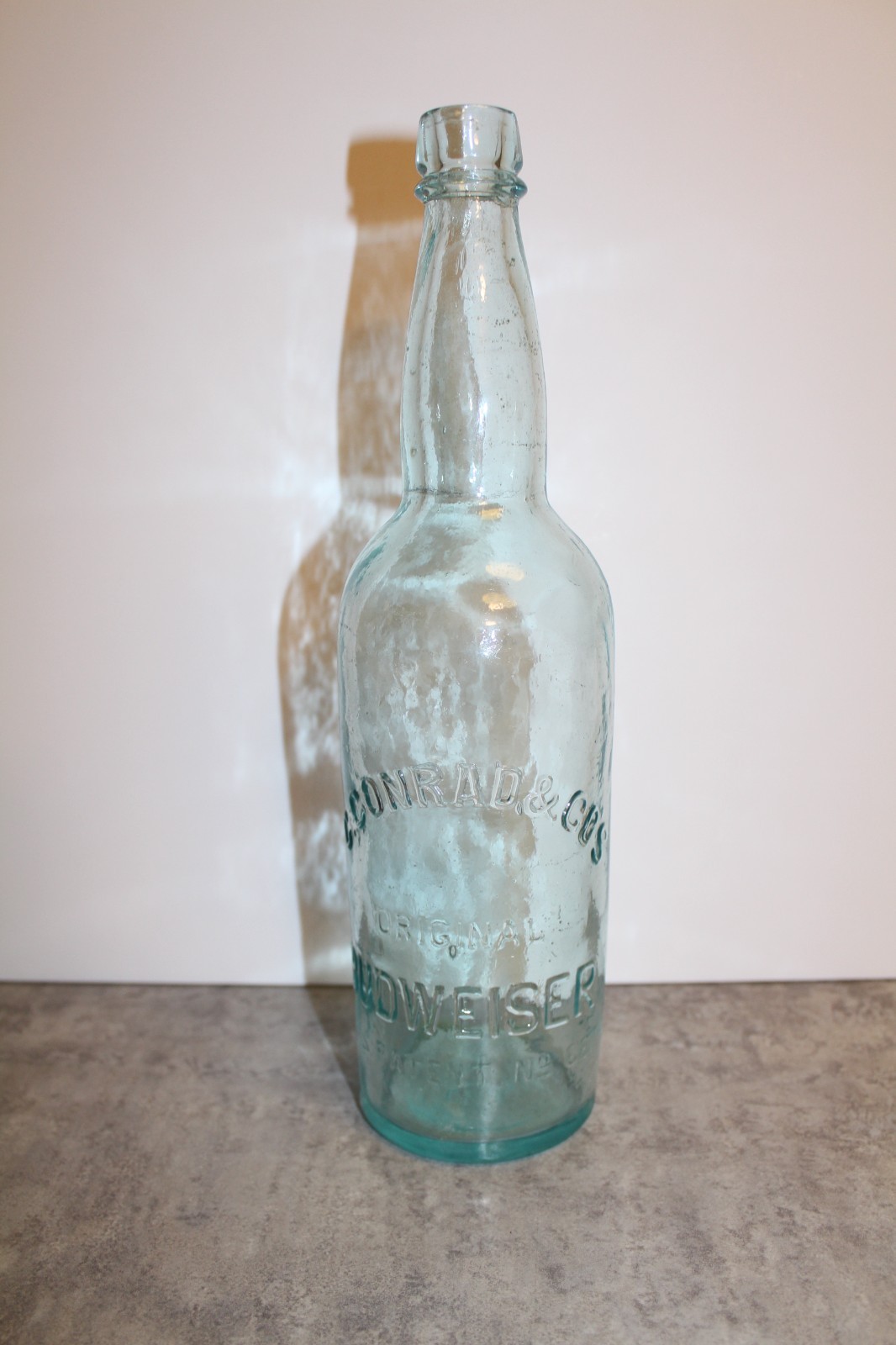 1880s C. CONRAD & CO.s ORIGINAL BUDWEISER BLOB TOP BOTTLE CRUDE APPLIED TOP USA 1880s C. CONRAD & CO.s ORIGINAL BUDWEISER BLOB TOP BOTTLE CRUDE APPLIED TOP USA