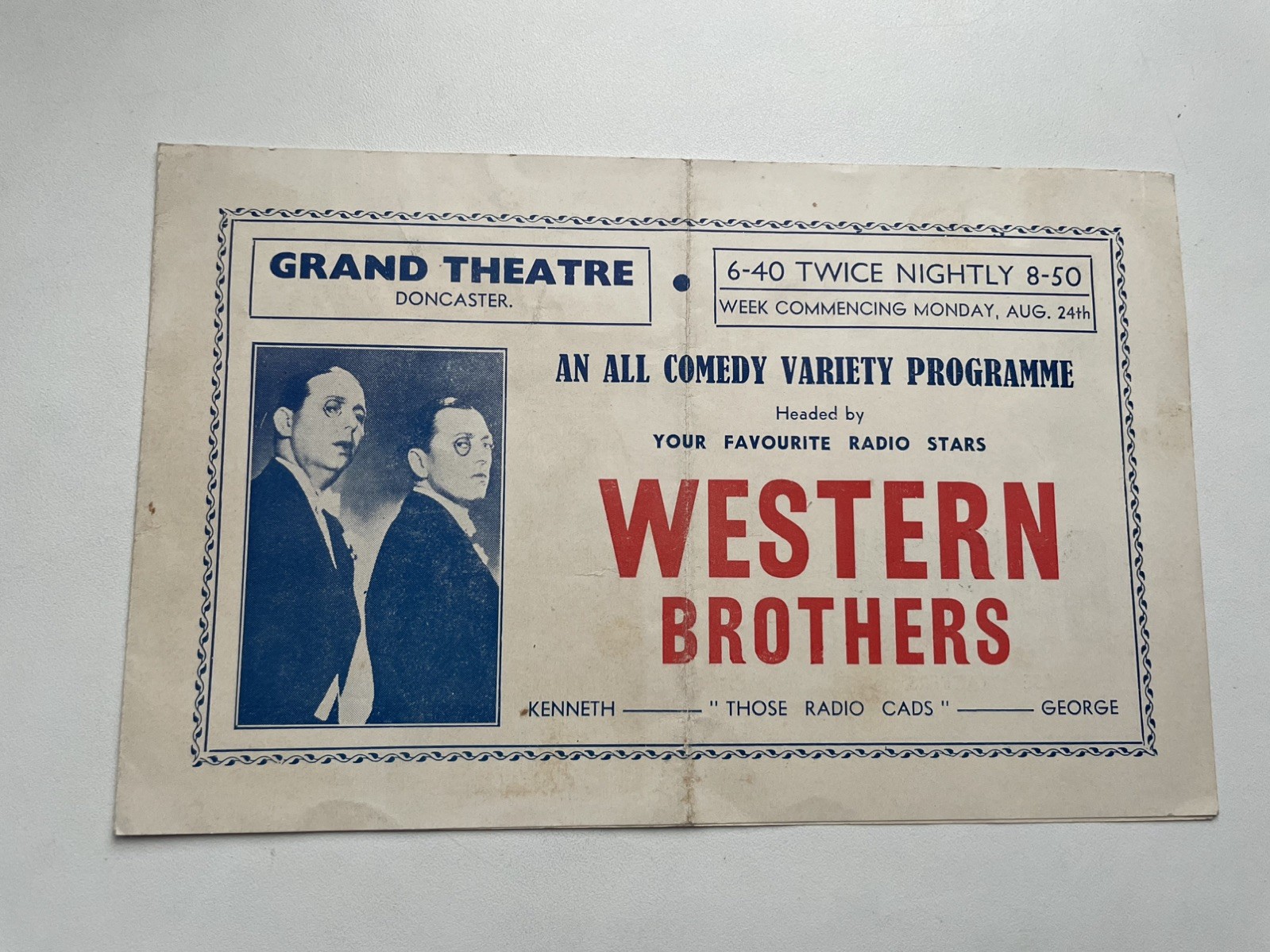 Vintage rare 1930s Doncaster Grand Theatre flyer - Radio stars Western Brothers Vintage rare 1930s Doncaster Grand Theatre flyer - Radio stars Western Brothers