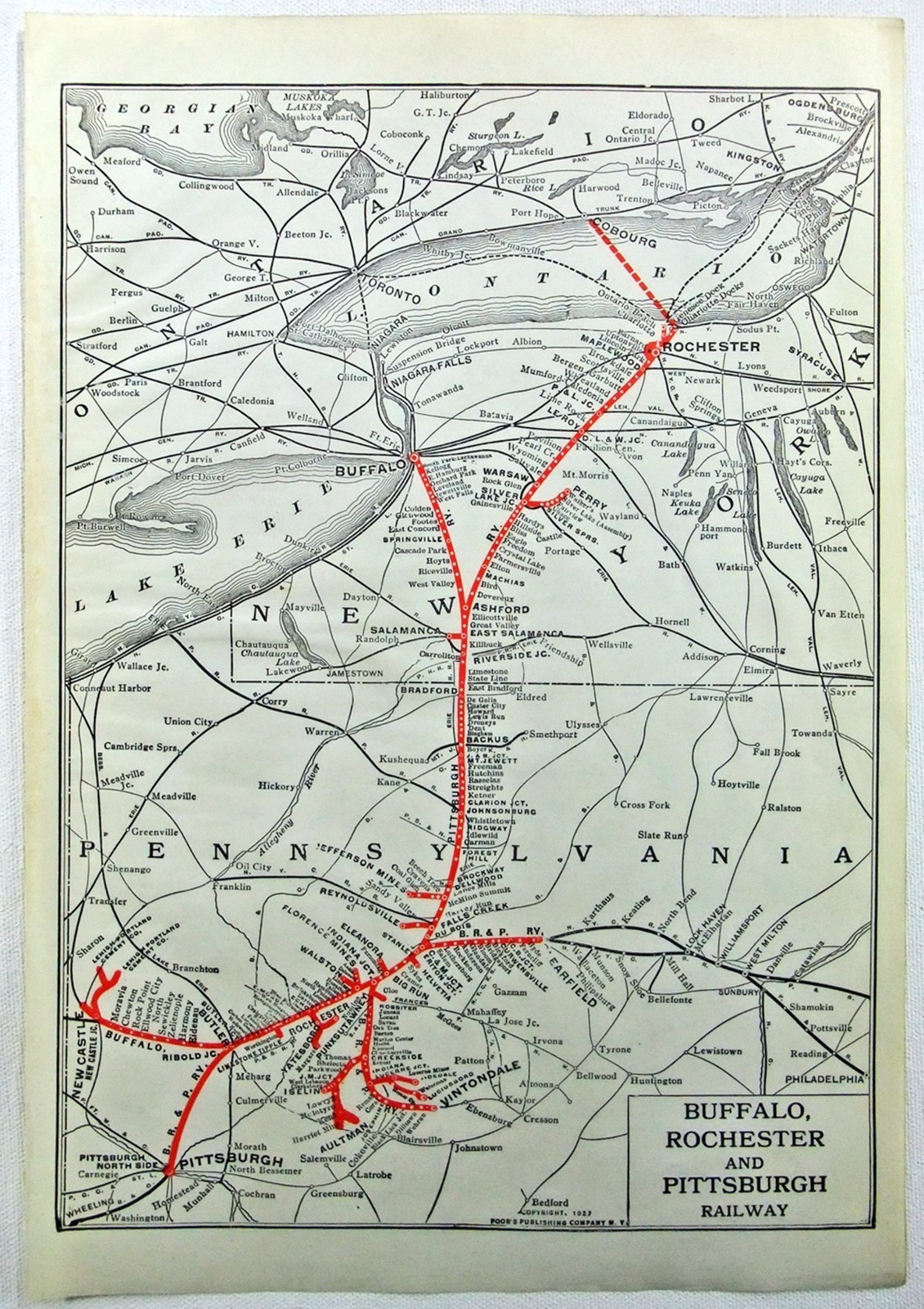 Buffalo Rochester & Pittsburgh - Original 1927 Railroad Map by Poor's Publishing Buffalo Rochester & Pittsburgh - Original 1927 Railroad Map by Poor's Publishing