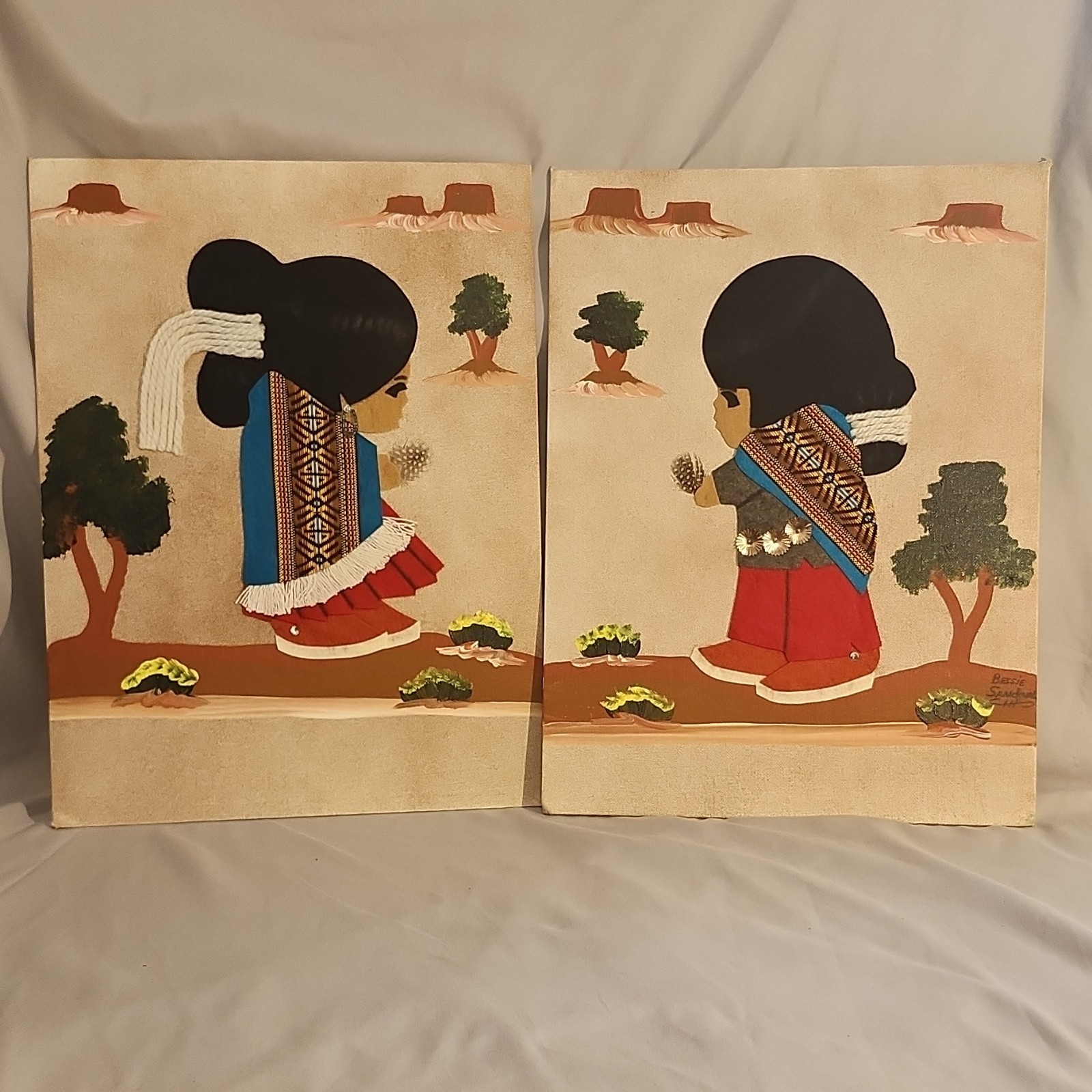 Vintage 12x16 Navajo Indian Boy/Girl felt pictures. Set of 2. Beautiful Vintage 12x16 Navajo Indian Boy/Girl felt pictures. Set of 2. Beautiful