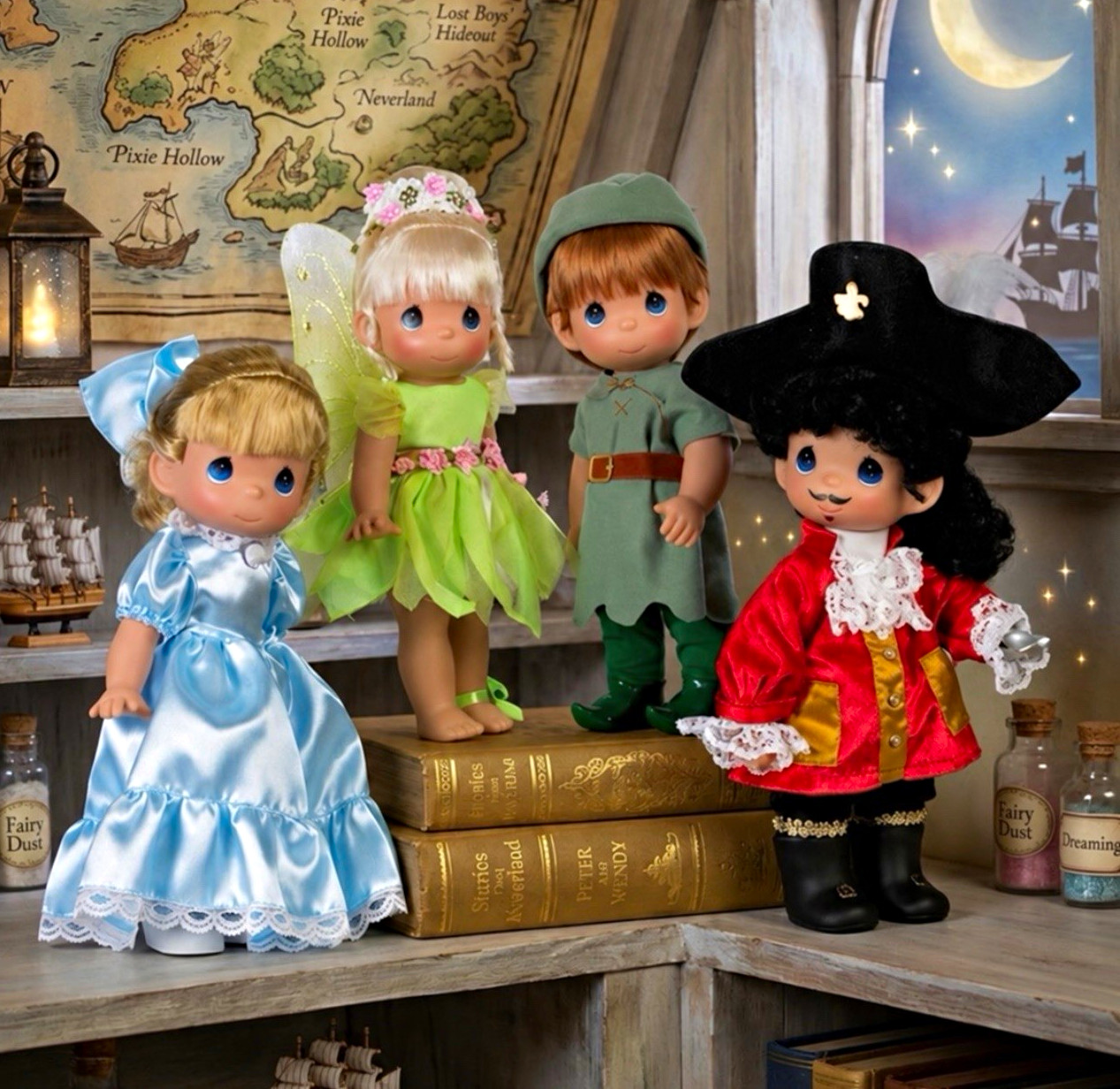 Peter Pan Doll Set - Peter Pan ,Wendy, Tinker Bell and Captain Hook collectible Peter Pan Doll Set - Peter Pan ,Wendy, Tinker Bell and Captain Hook collectible