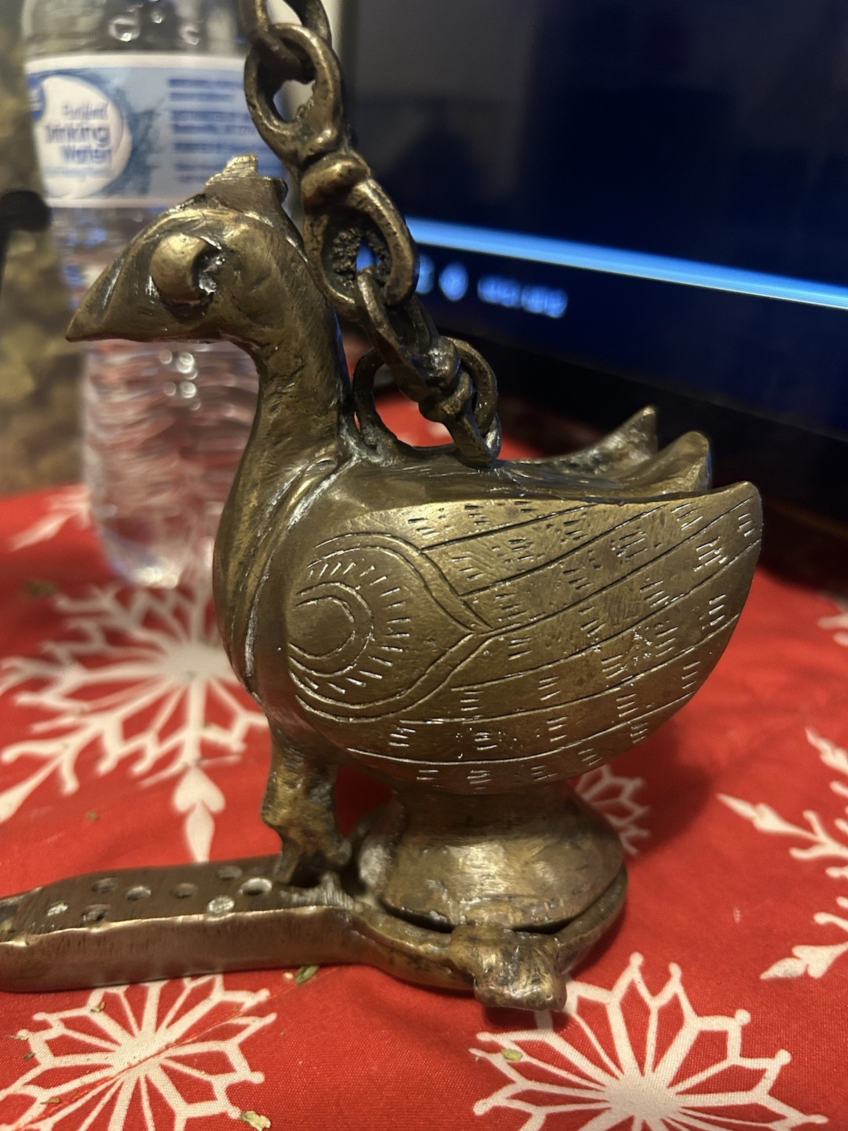 Vintage Hand-Cast Brass Dhokra Bird Shaped Hinged Trinket Box/Incense Burner