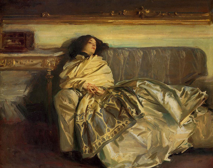 Stunning Oil painting young female woman Repose on sofa canvas handpainted