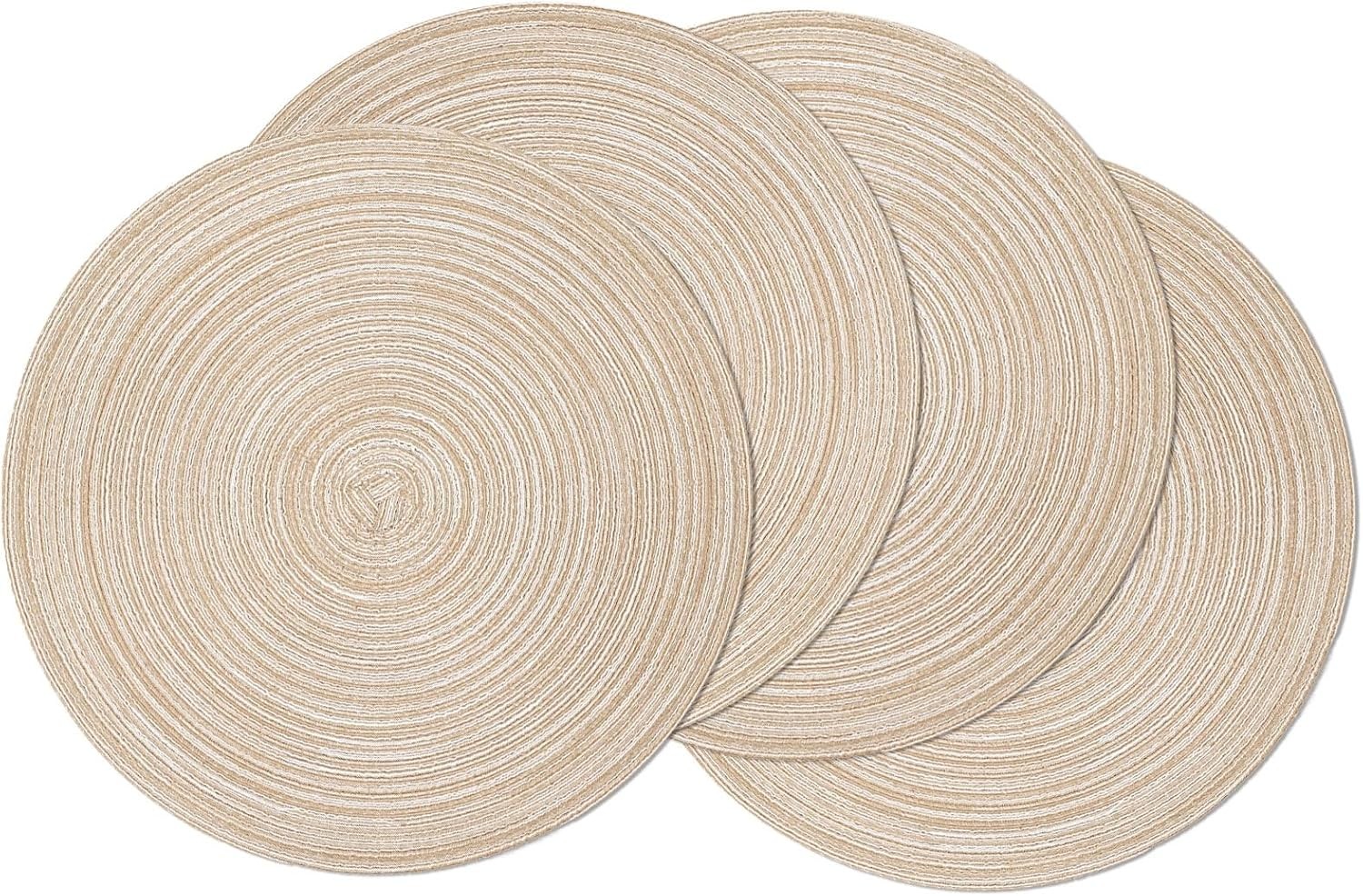 SHACOS 4 Pack 15 Inch Round Braided Placemats Beige Non Slip SHACOS 4 Pack 15 Inch Round Braided Placemats Beige Non Slip