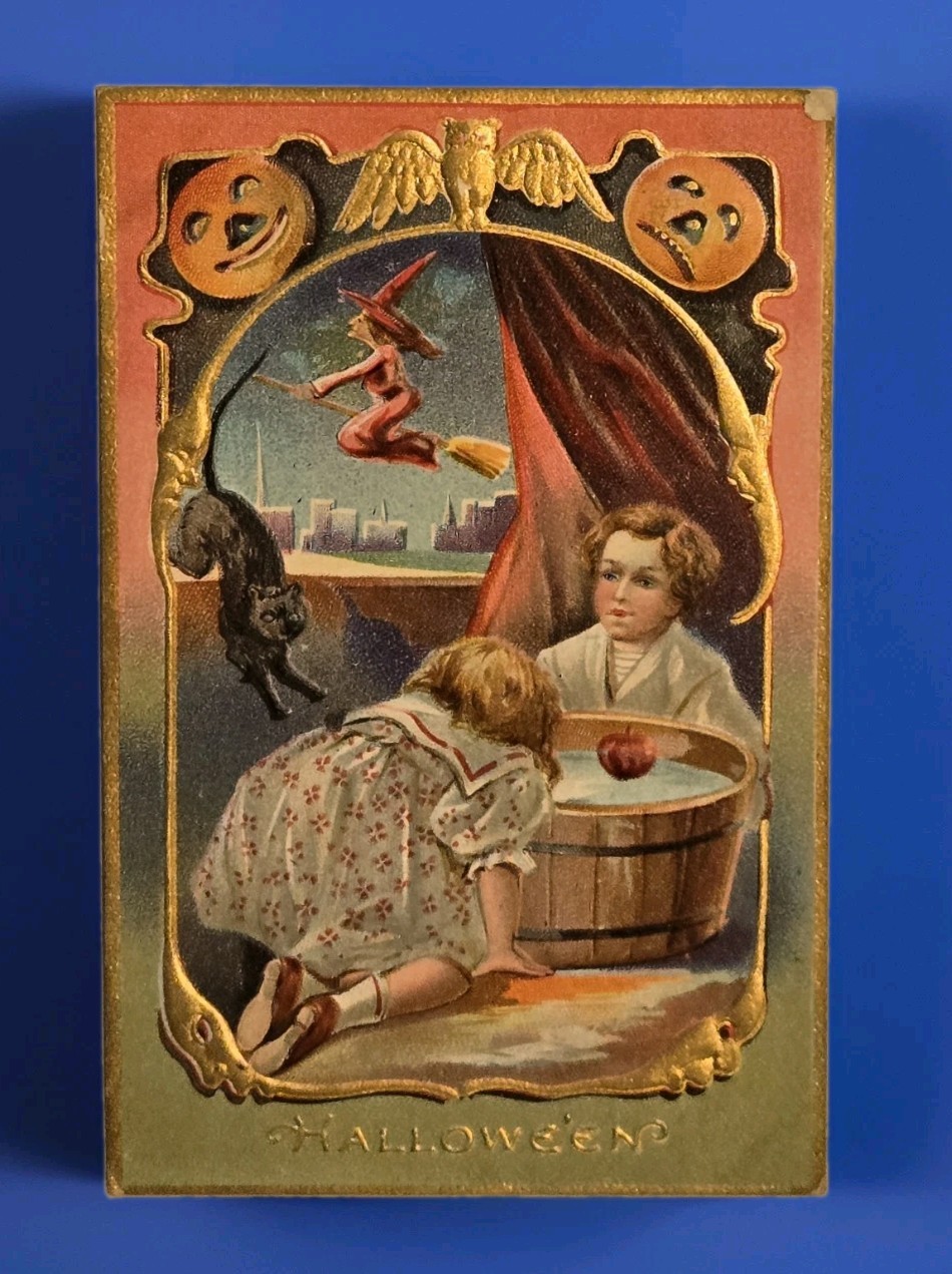 Vintage Halloween Postcard Series No. 5 Witch Black Cat JOL\'S Stunning 1912