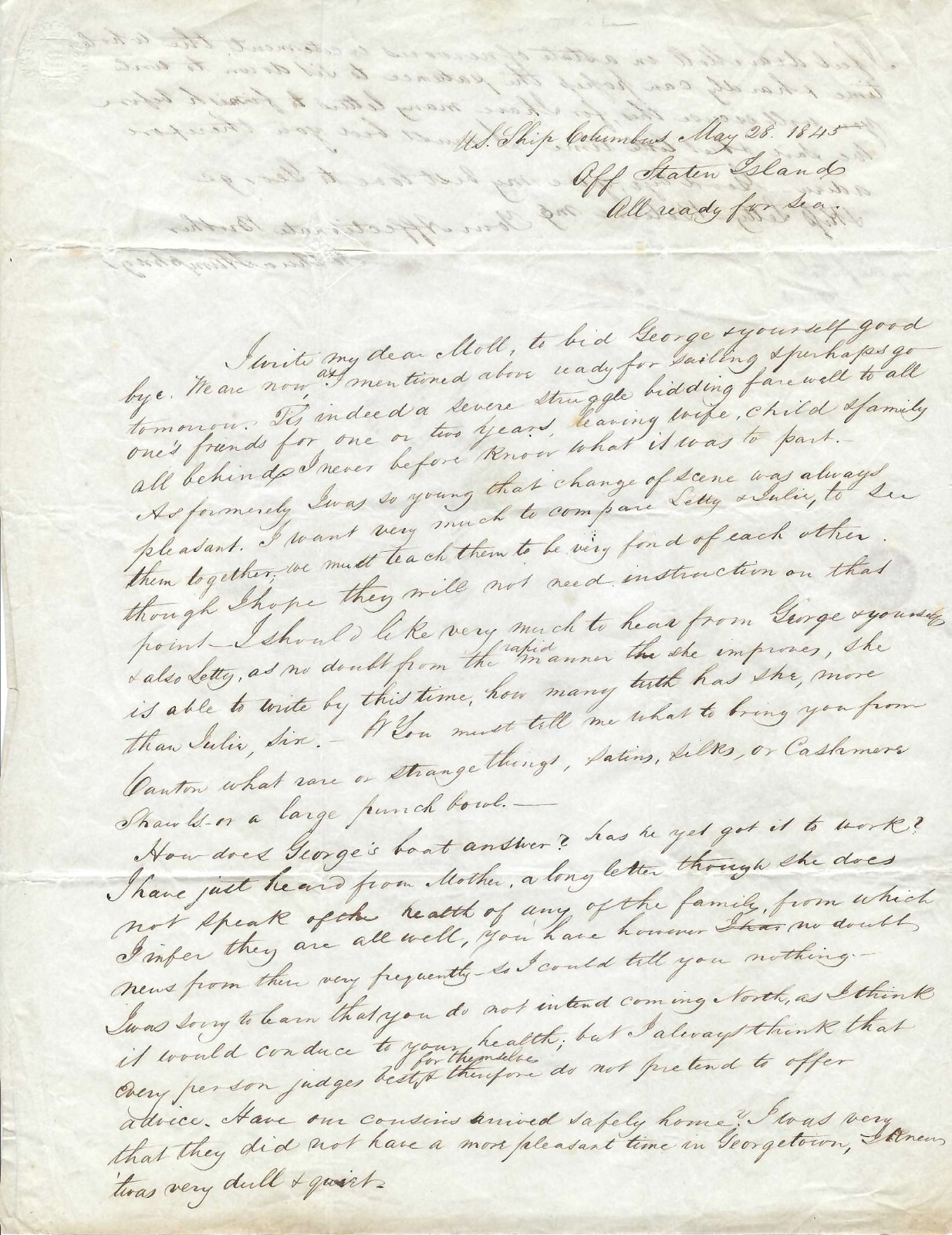 USS Columbus Launches 1845 Voyage To Present Treaty To China, Commerce To Japan