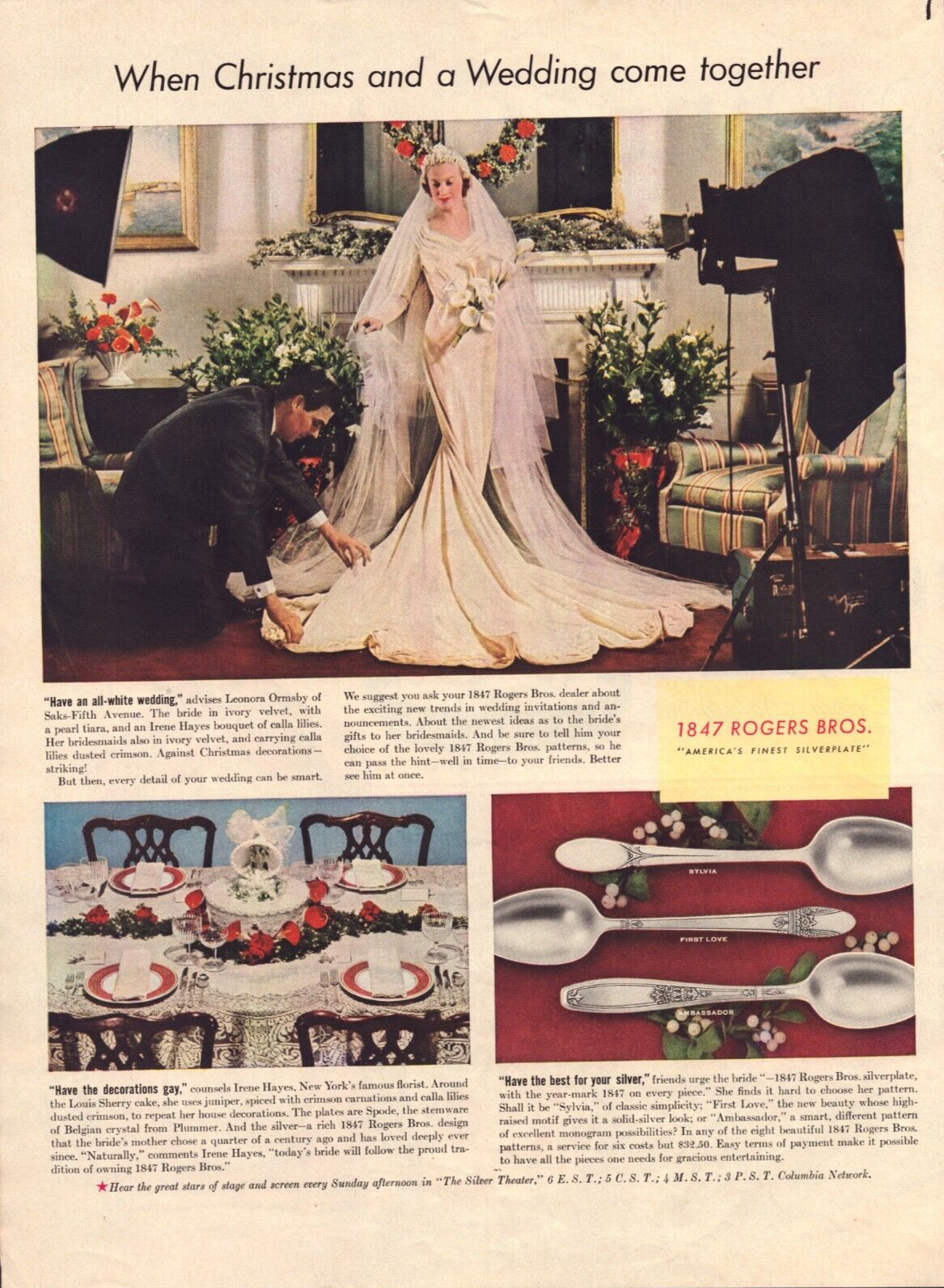 1847 Rogers Bros. Sterling Silverware, White Wedding - 1938 Vintage Print Ad