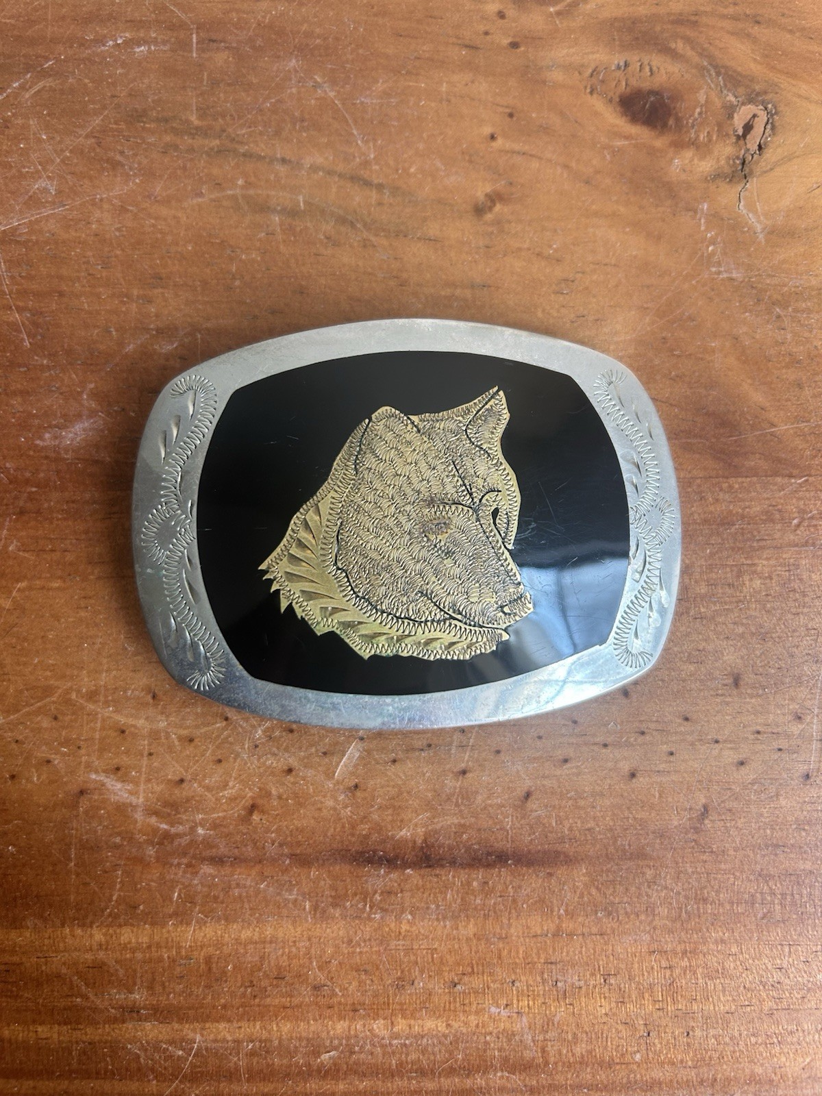 Vintage Colorado Silver Star Hand Engraved German Silver Wolf Belt Buckle Vintage Colorado Silver Star Hand Engraved German Silver Wolf Belt Buckle