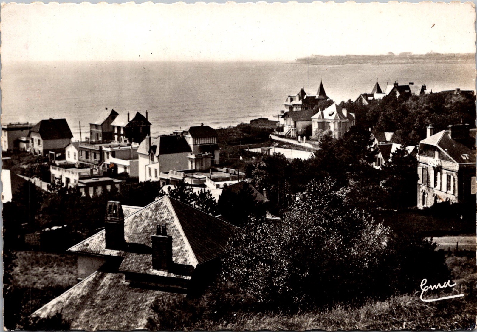 General View Saint-pair-sur-mer Coastal Town Houses Sea Real Photo RPPC Postcard