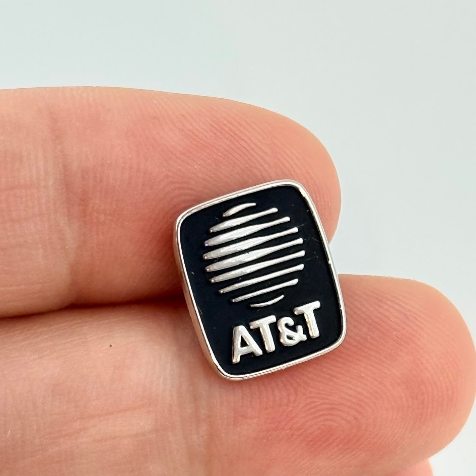 Vtg ATT Phone Company Logo Employee Silver Tone Black Hat Lapel Pin Vtg ATT Phone Company Logo Employee Silver Tone Black Hat Lapel Pin