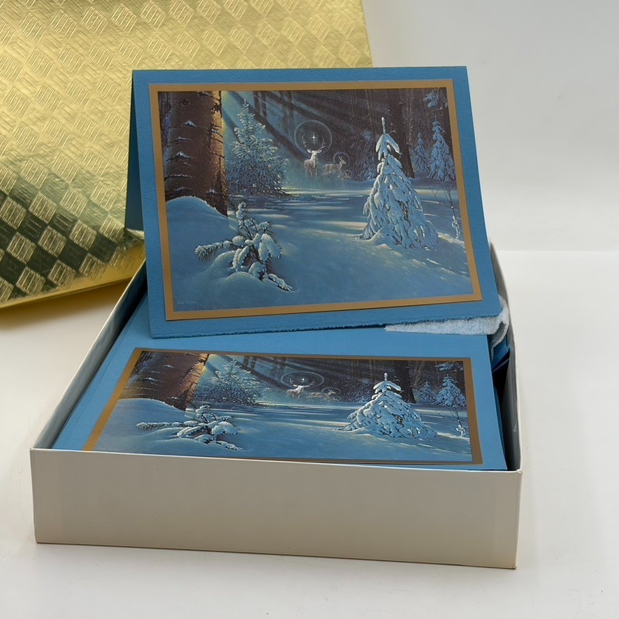 35 VTG Leanin' Tree Christmas Cards Forest Cathedral Deer Stag Winter Snow MCM