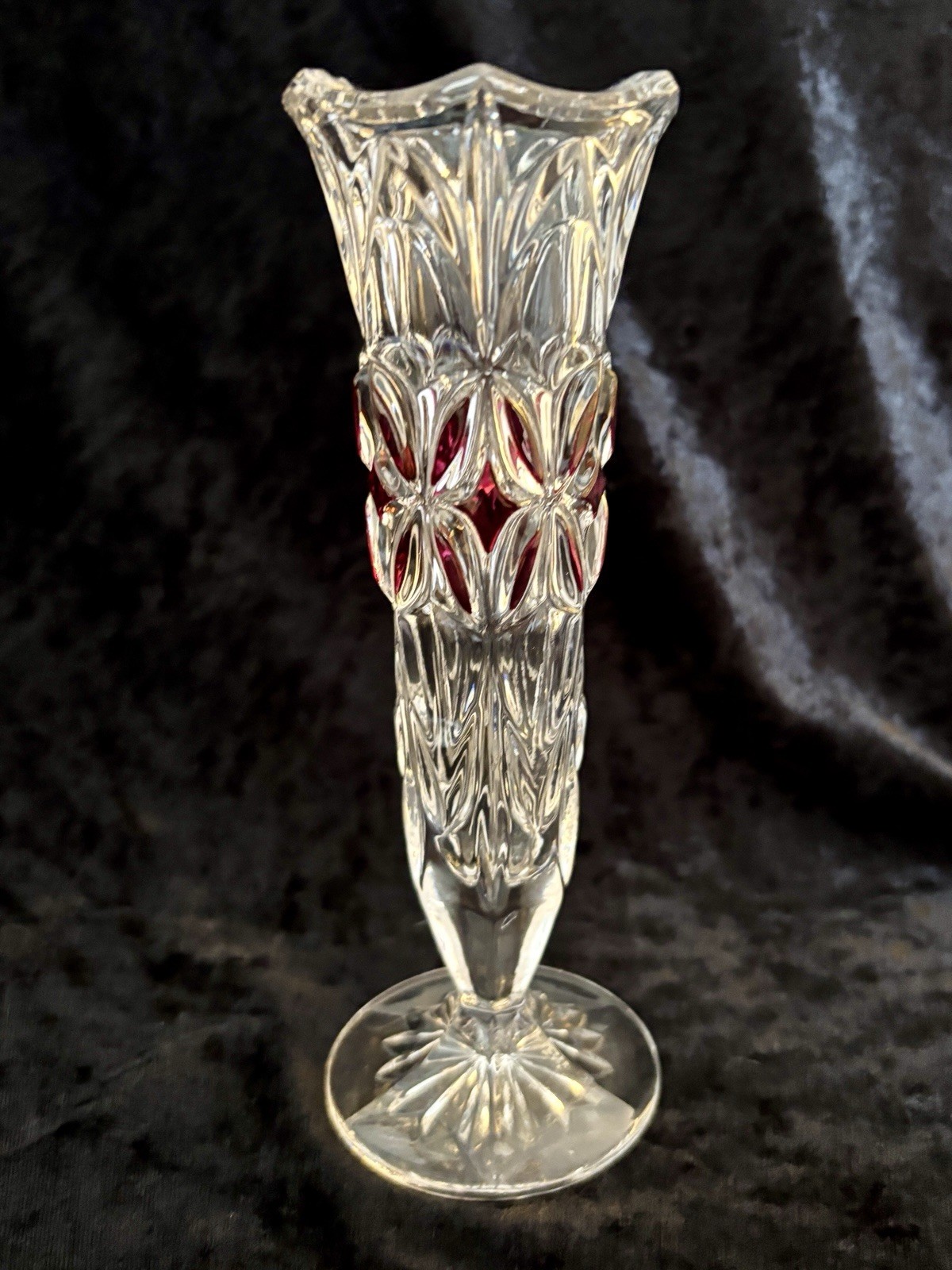 Vintage 1950’s Bavarian Echt Bleikristall Full Lead Crystal Cranberry Inlay Vase