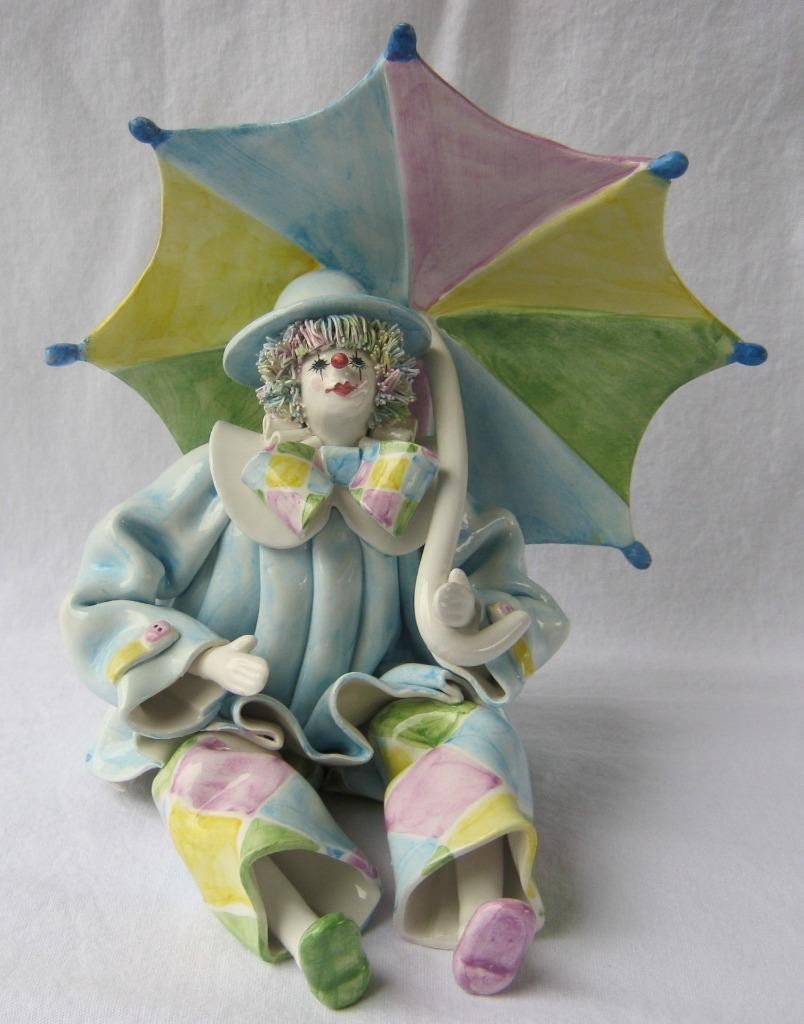 Exquisite Rare Porcelain Pierrot Clown Umbrella Italy Gumps San Francisco No 20