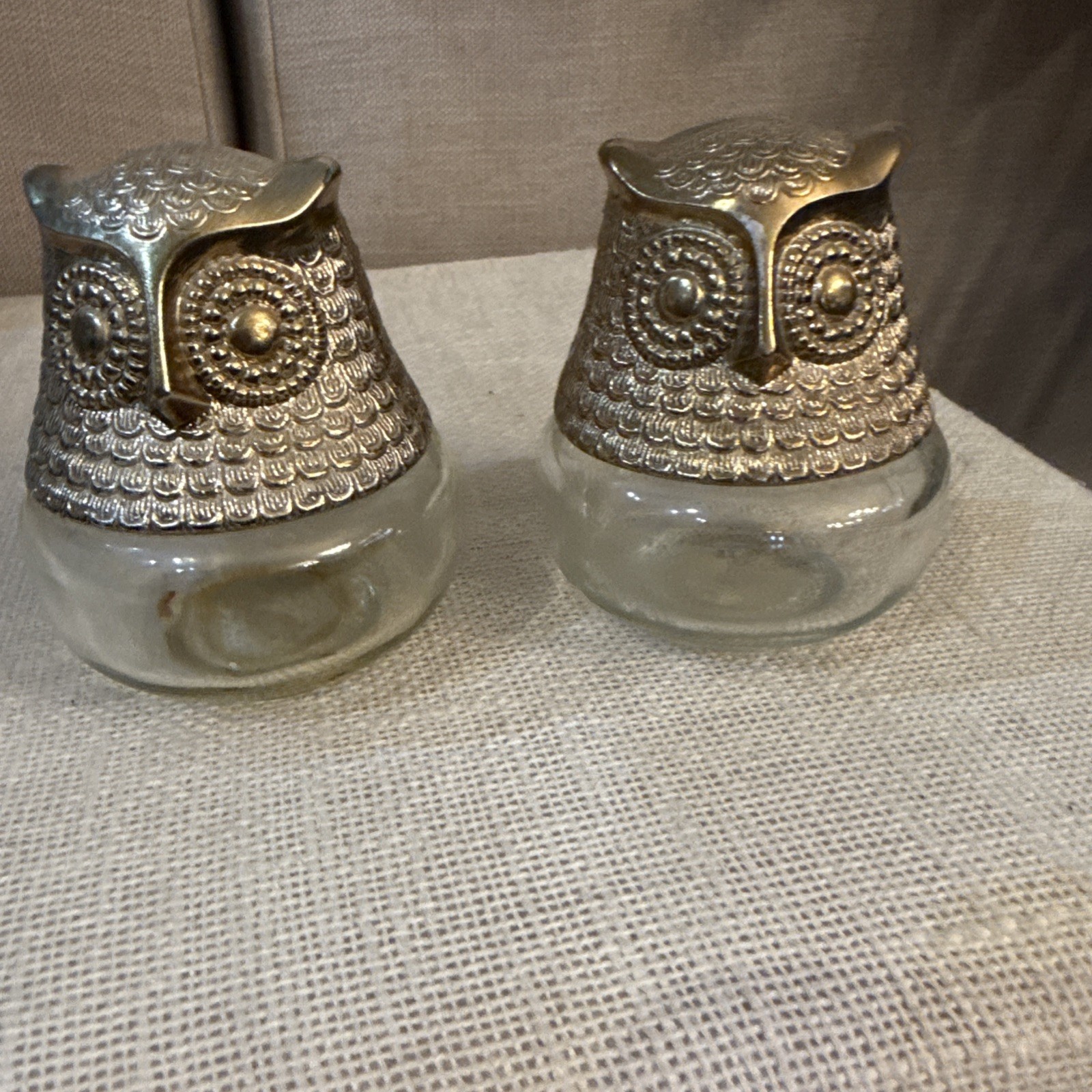 2 Avon Owl Vintage Glass Cologne Jar Empty, 3 3/4\