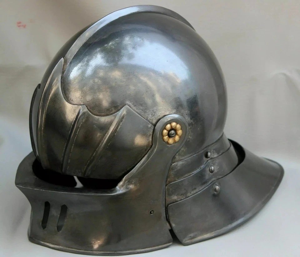 18GA Medieval Knight German Sallet Helmet | Blued Steel Armor | SCA LARP Cosplay