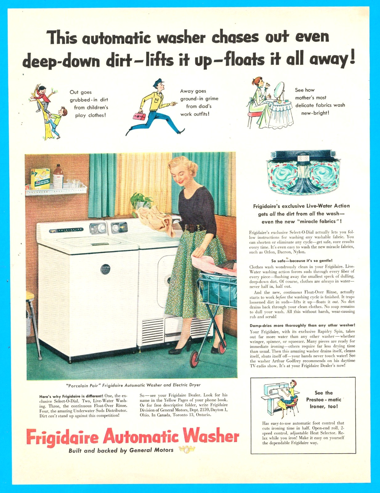 Frigidaire Washer Dryer household appliance laundromat  vintage print ad 1953