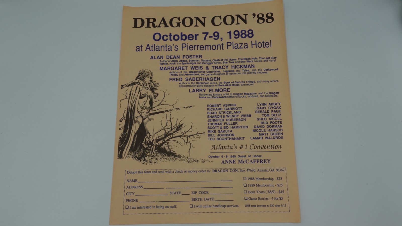 Rare Dragon Con 1988 Promotional Flyer Rare Dragon Con 1988 Promotional Flyer