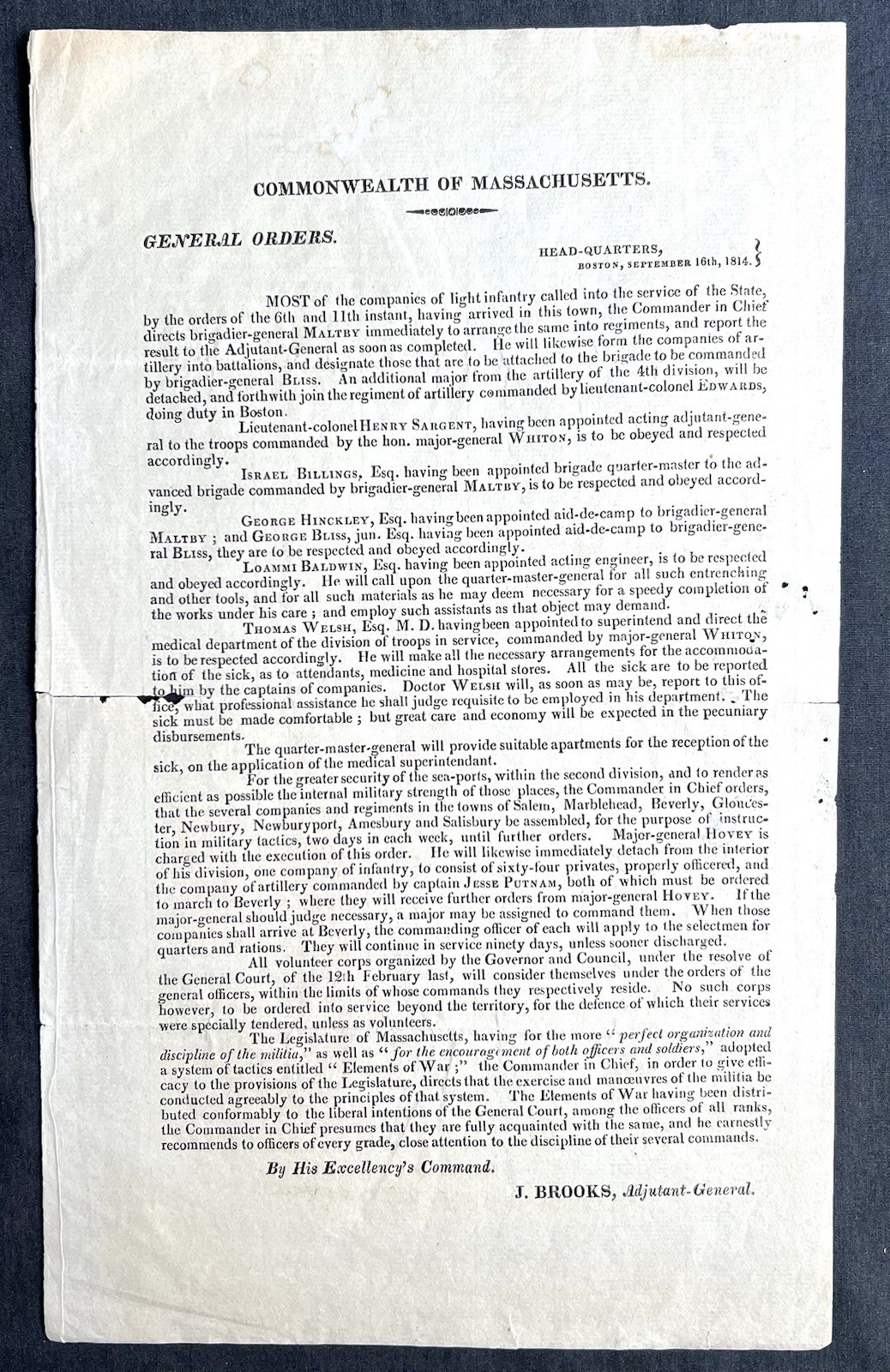 1814 War Of 1812 Broadside Boston Organizing Troops