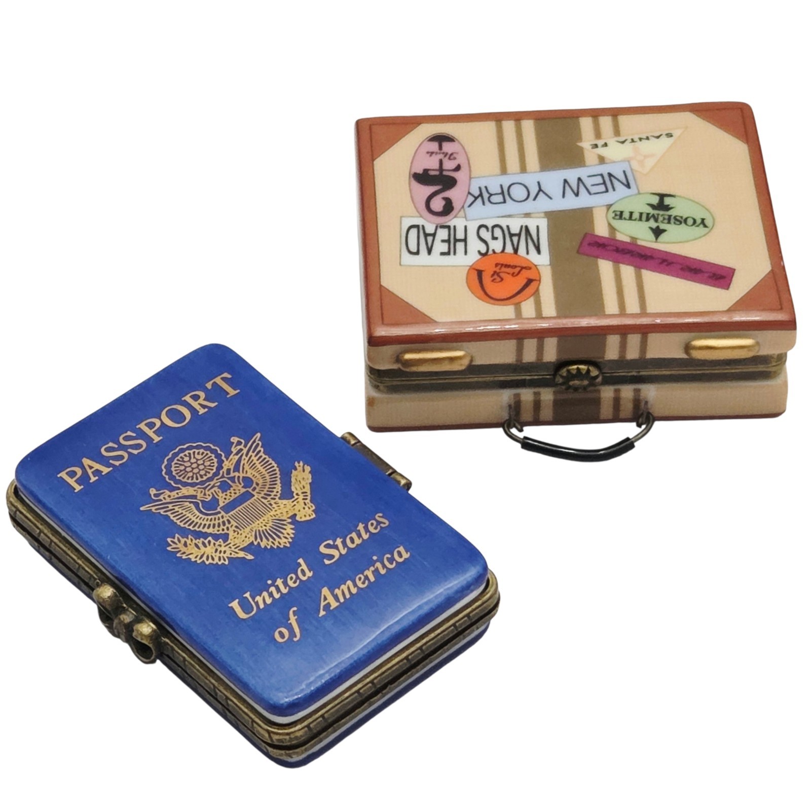Passport & Suitcase Travel Atlas Porcelain Hinged Trinket Box Set PHB Collection