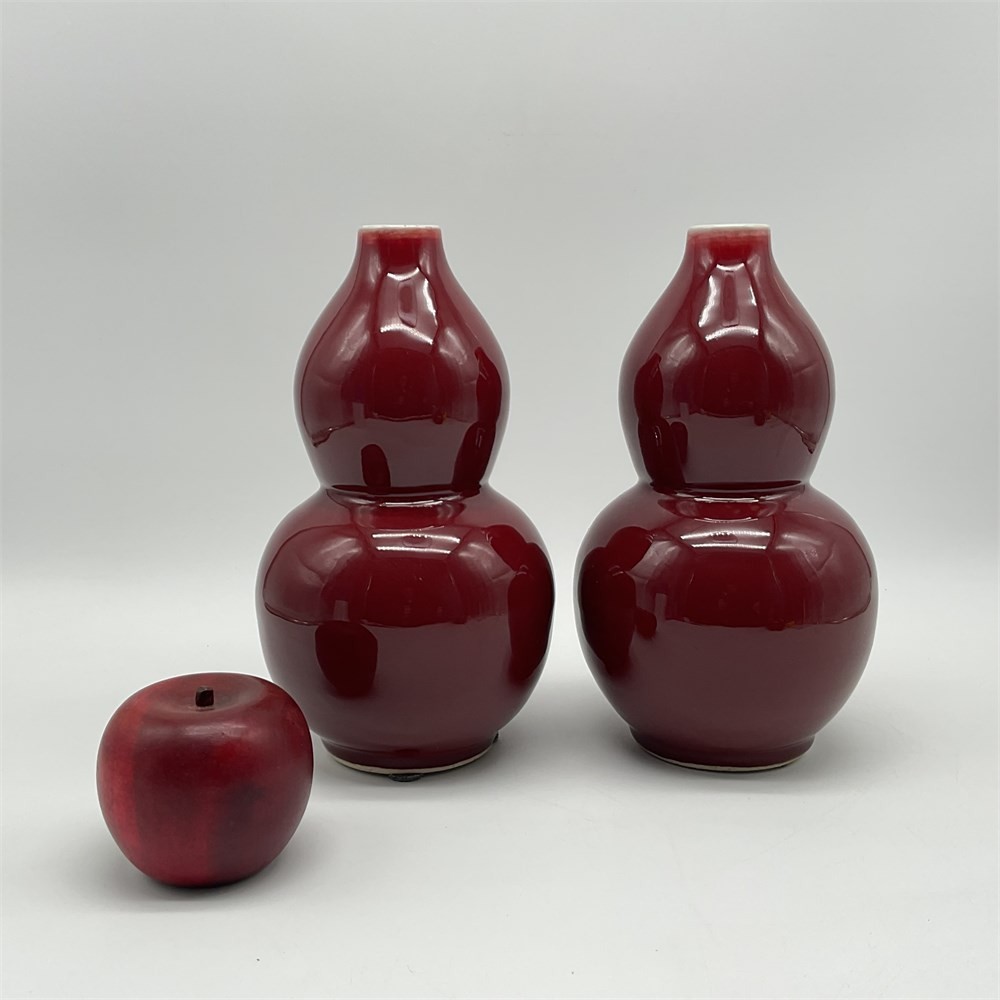 Oxblood Double Gourd Vases  Japanese  1980\'s Tozai Home 9 in pair