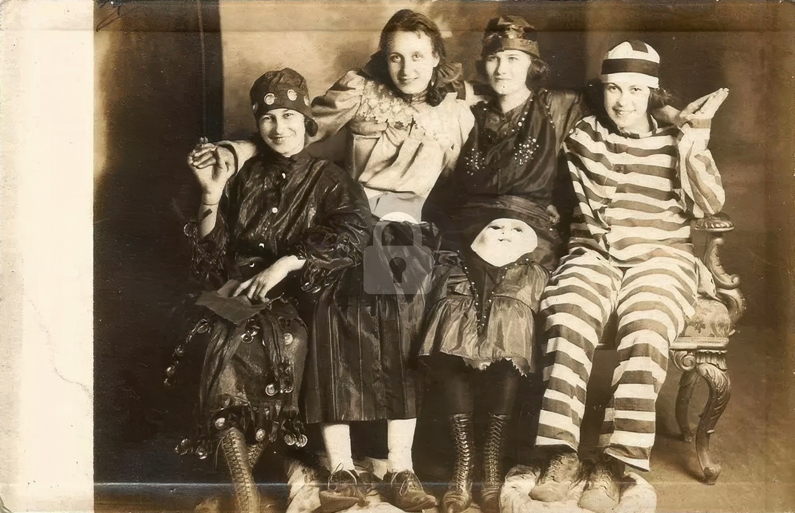Women Dressed in Halloween Costumes 1912 RPPC Photo Postcard COPY