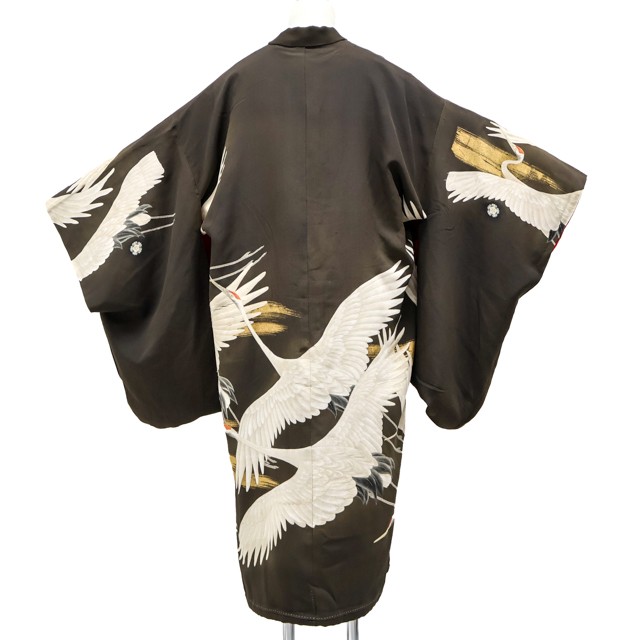 Japanese Antique Haori Silk Embroidery Crane Made in Japan eb-2187