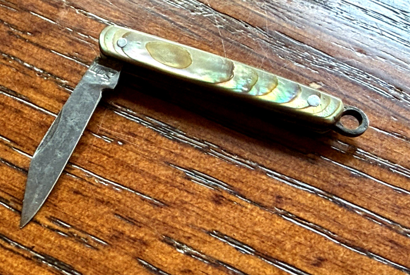 Vintage Watch Fob Collectible Pen Knife John Salm Abalone Inlay USA Vintage Watch Fob Collectible Pen Knife John Salm Abalone Inlay USA