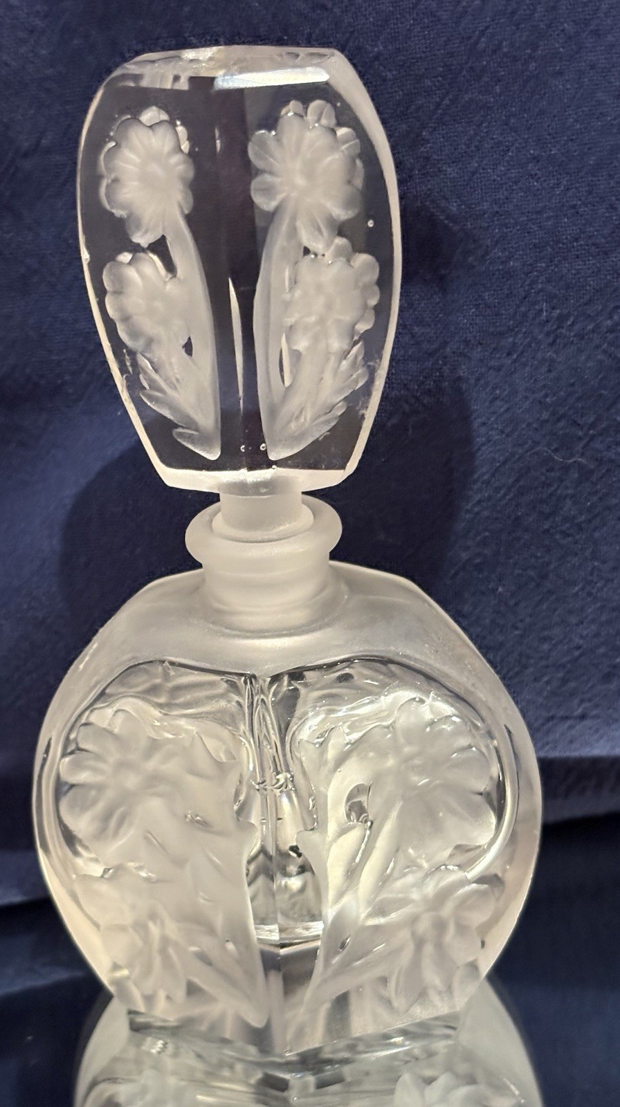 Antique Czech crystal, Art Deco intaglio perfume bottle With Original Stopper