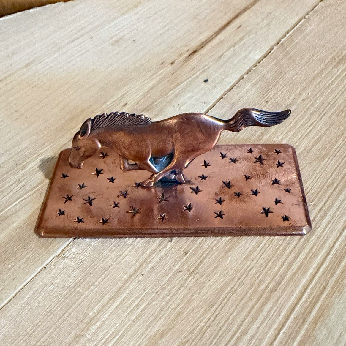 VTG Bell Trading post Solid Copper Horse Desktop Stand