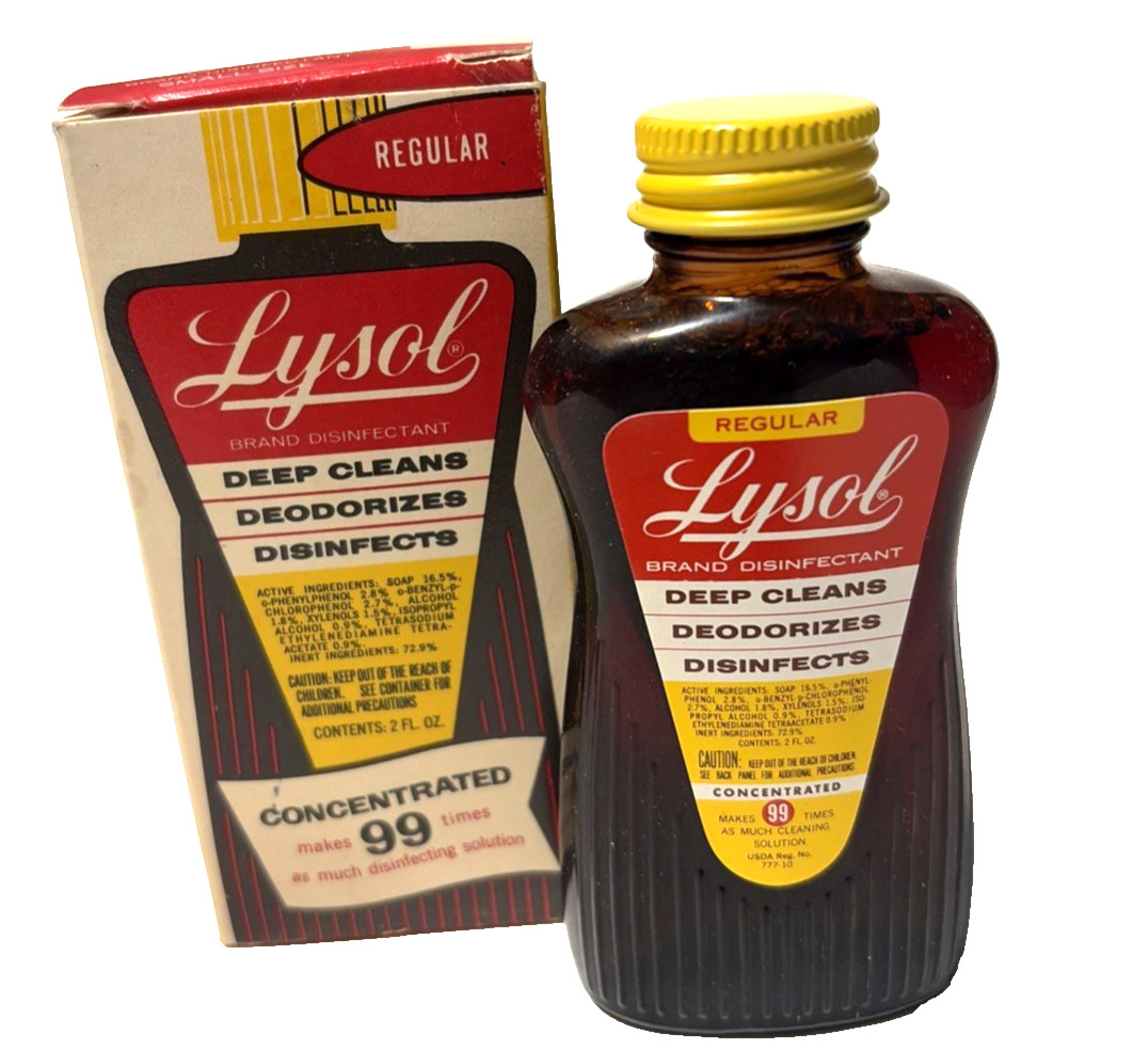 Vintage Lysol Amber Bottle in Box New Old Stock Full Concentrated MCM 12 oz READ