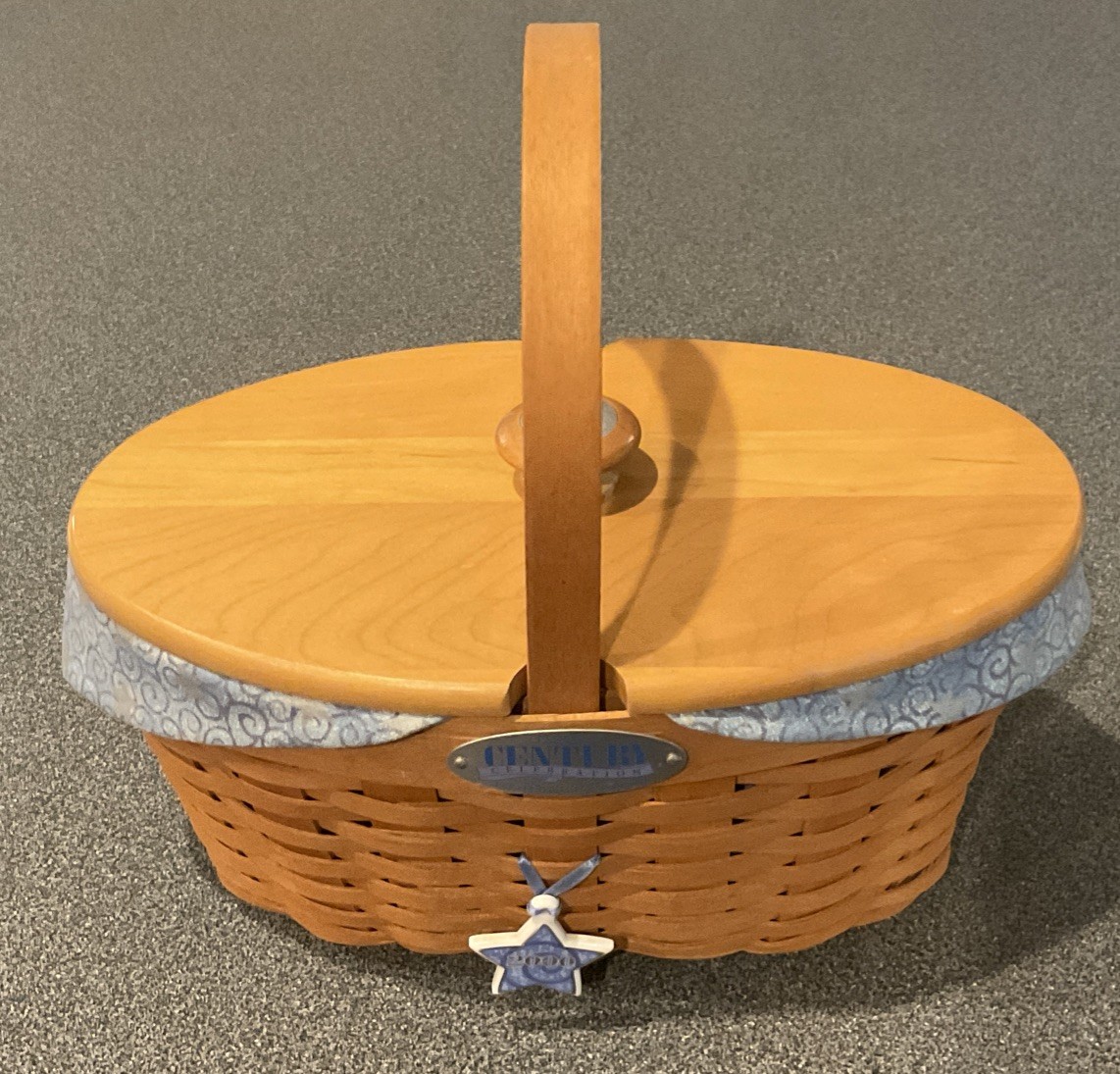 Longaberger Century Celebration 2000 Collector Club Basket - Liner, Lid & Tie On Longaberger Century Celebration 2000 Collector Club Basket - Liner, Lid & Tie On
