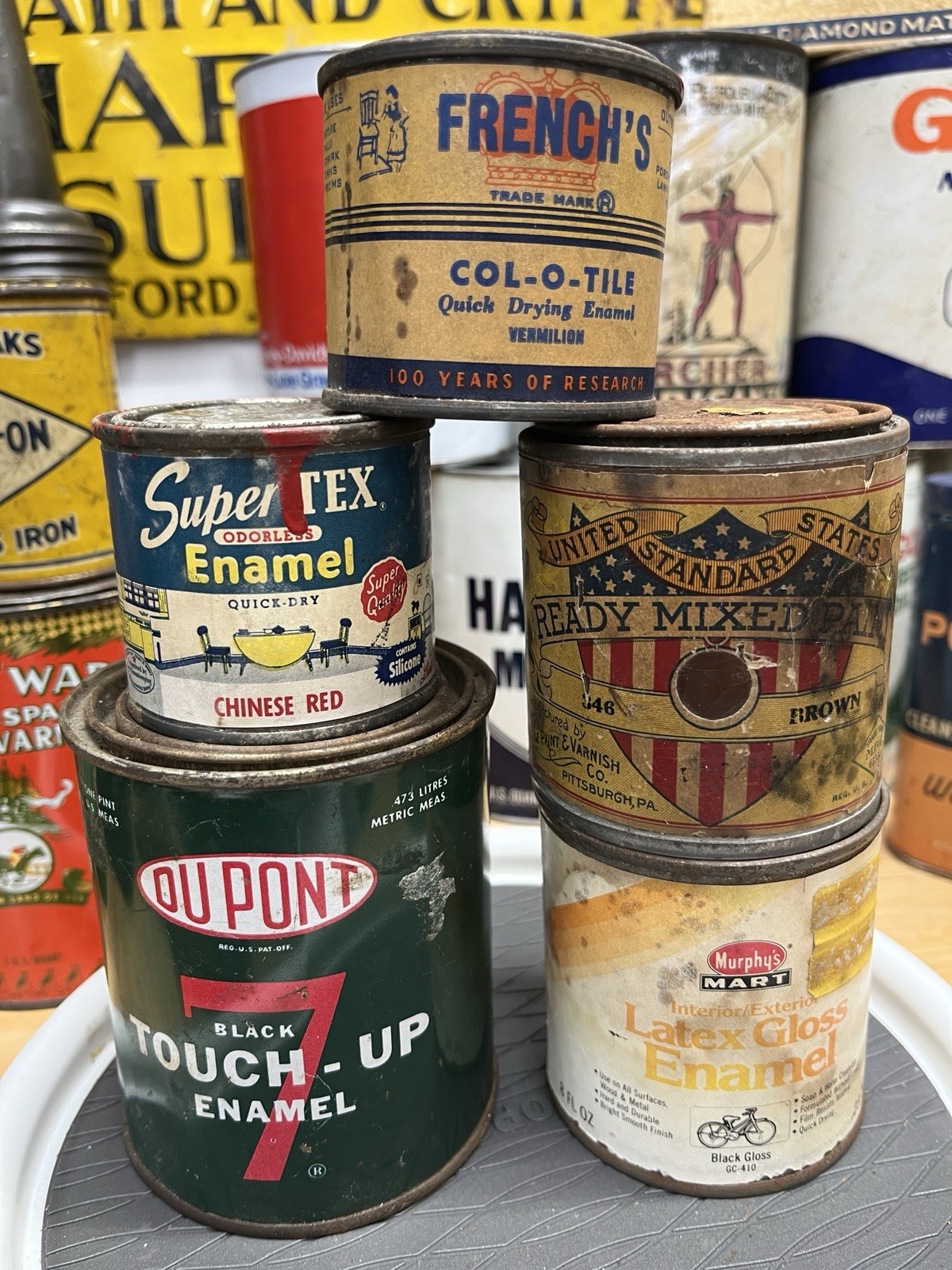 Vintage Paint Can Advertising Tins Lot Great Graphics Vintage Paint Can Advertising Tins Lot Great Graphics