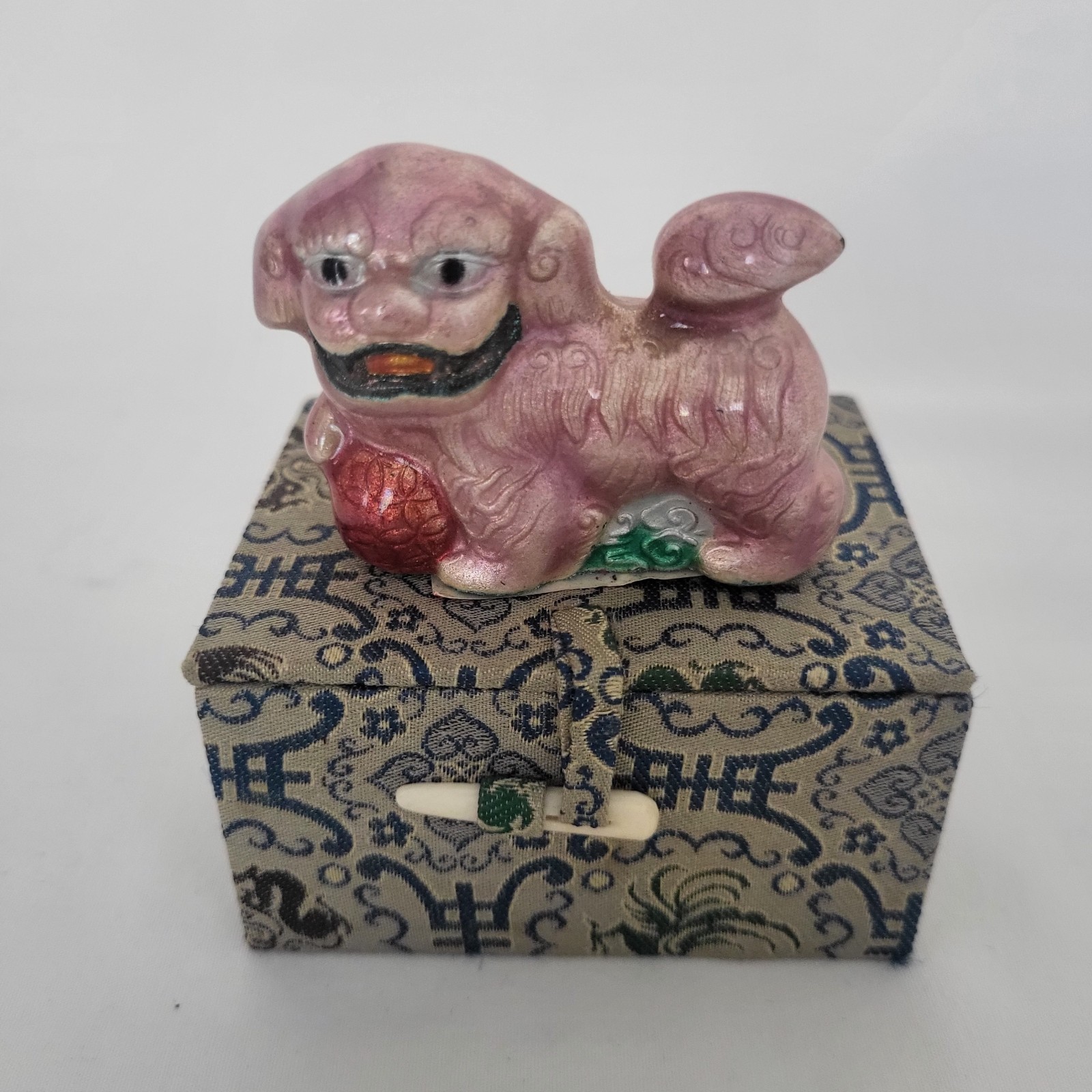 Vintage Chinese Cloisonné Enamel Foo Dog Guardian Lion Figurine Pink #5