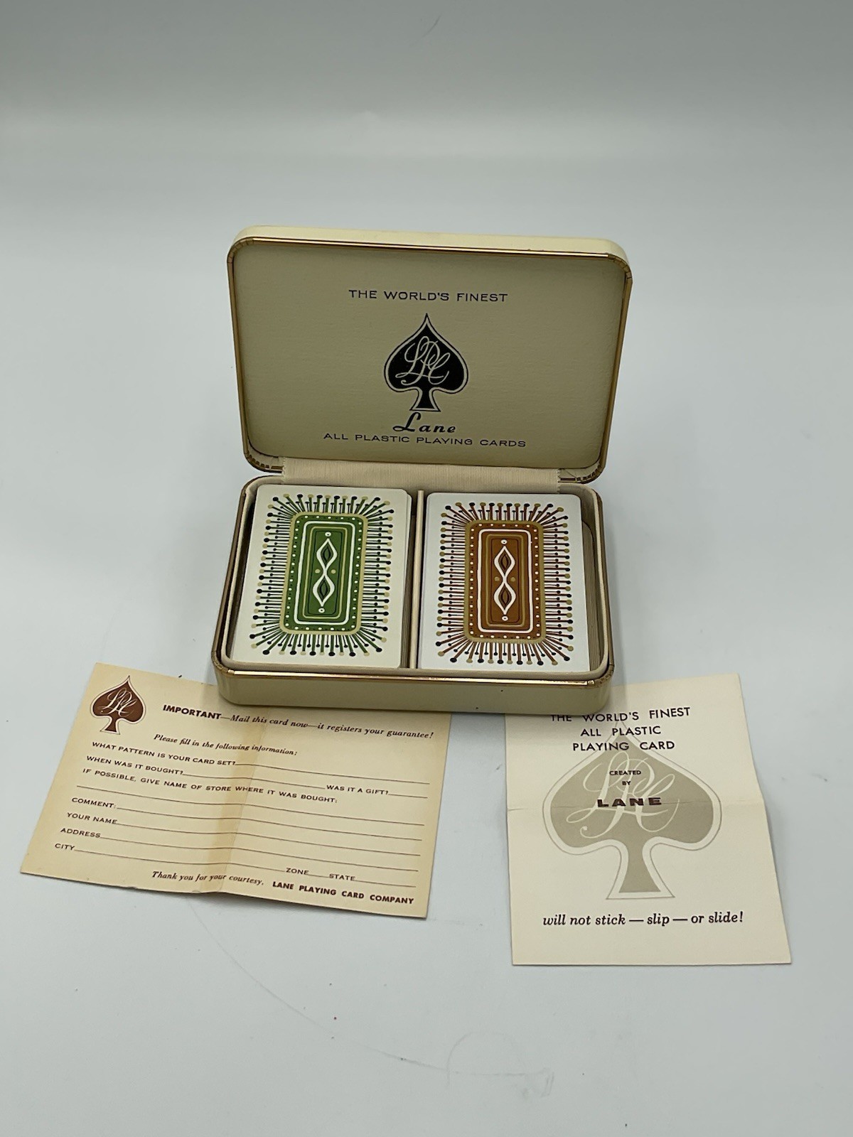 Vintage The World’s Finest Lane Plastic Playing Cards In Case